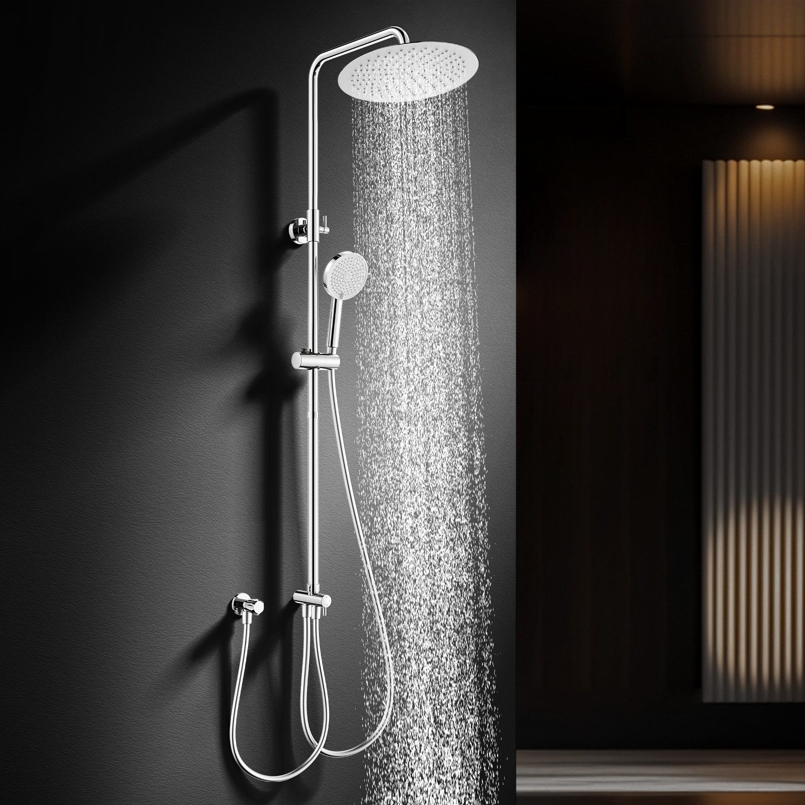 HOMELODY Duschsystem ohne Armatur, 300mm Rund Regendusche Edelstahl Duschset, 1 Strahlart(en), Regendusche Duschsystem Höhenverstellbar,3 Strahlarten Duschkopf