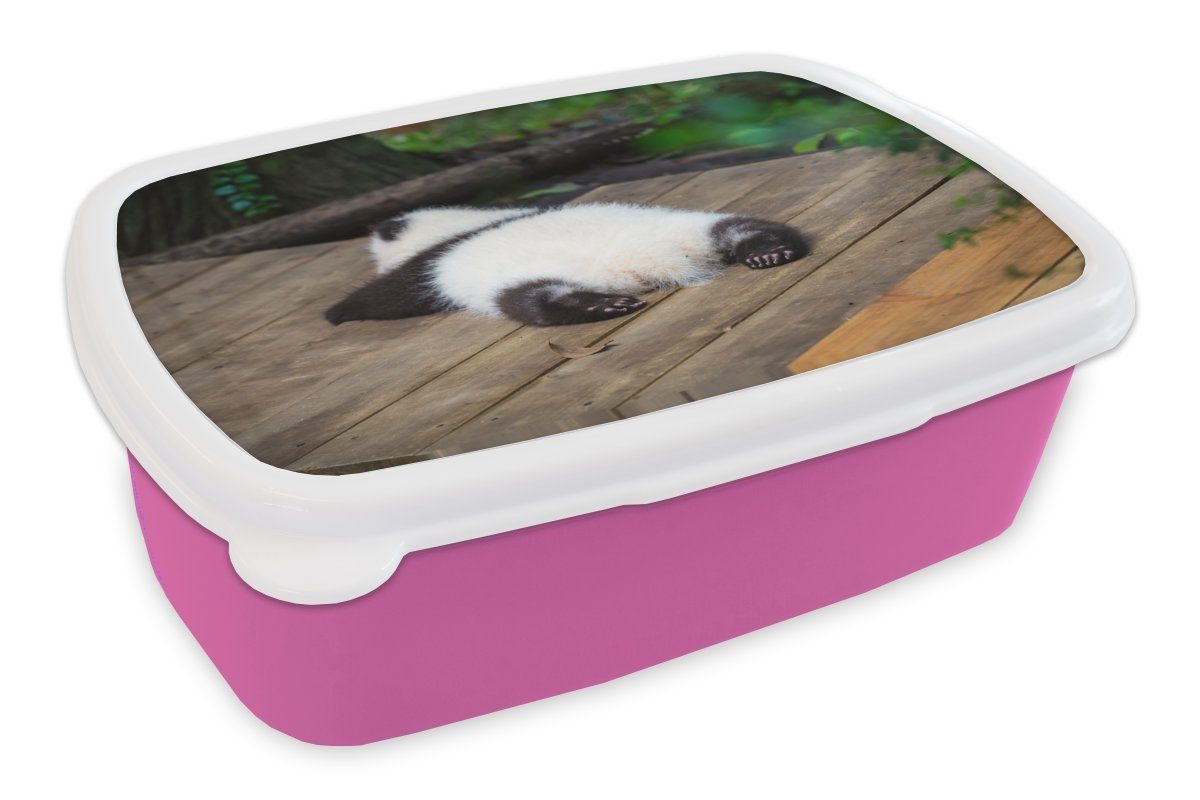 Erwachsene, Kinder, MuchoWow Mädchen, Schlafend, Kunststoff, - (2-tlg), Brotdose Lunchbox Panda Snackbox, - Kunststoff Tier für rosa Brotbox