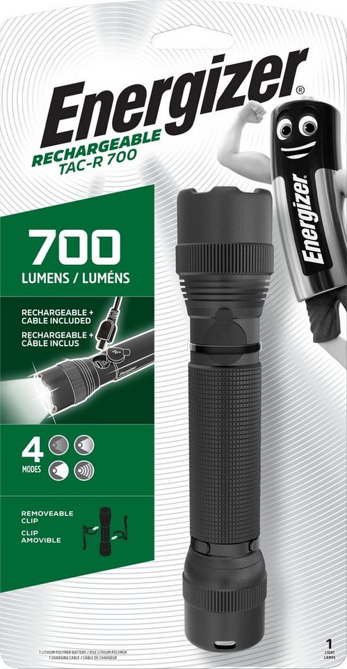 Energizer Taschenlampe Tactical Rechargeable 700 Lumen (1-St),  wiederaufladbar über USB, Vielseitigkeit durch 4 Modi: Hoch , Mittel ,  Niedrig und Notlicht