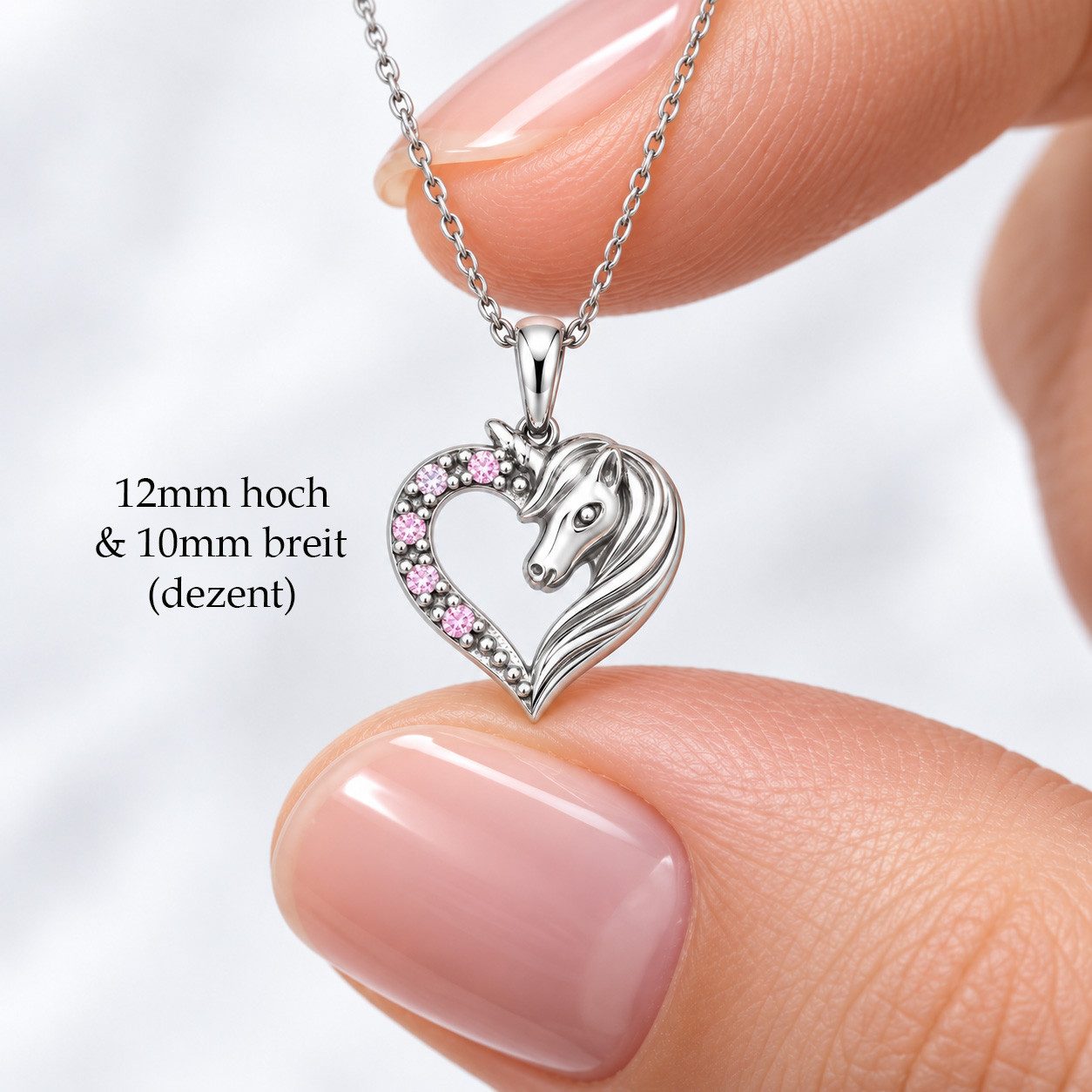 Limana Kette mit Anhänger echt 925 Sterling Silber Herz Einhorn Pferd rosa Halskette Kinderkette (inkl. Geschenkdose), Geschenk für Kinder Mädchen Kinderschmuck – Bild 4 von 5