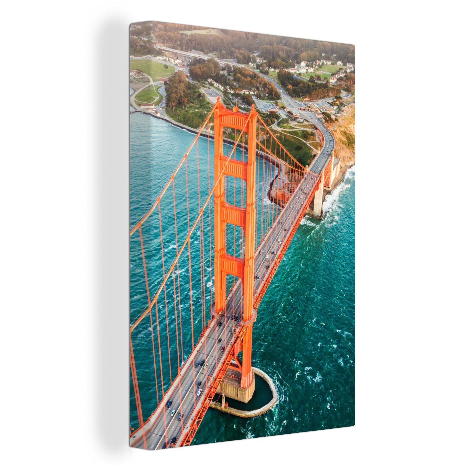 OneMillionCanvasses® Leinwandbild Golden Gate Bridge - Wasser - Amerika, (1 St), Leinwandbild fertig bespannt inkl. Zackenaufhänger, Gemälde, 20x30 cm