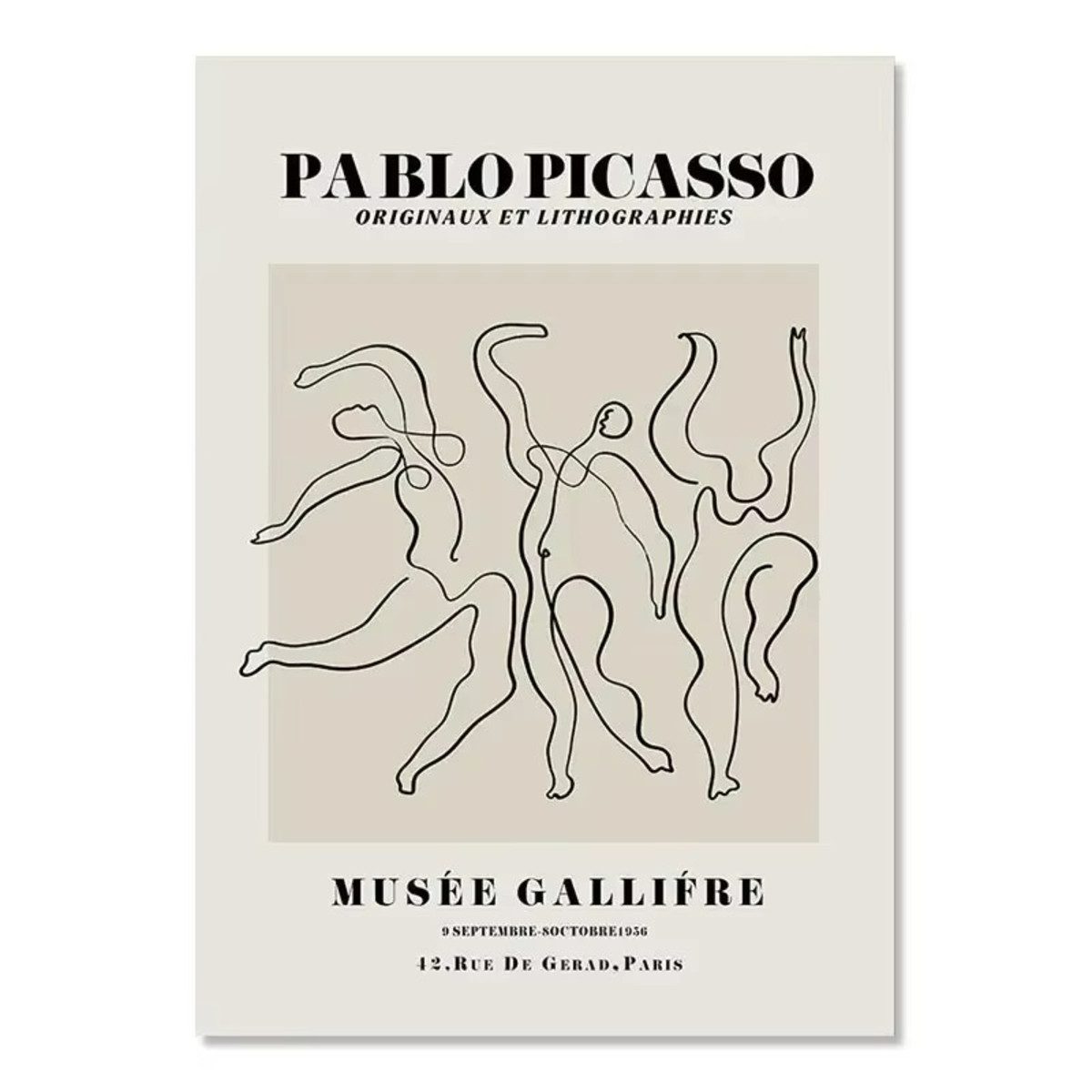 TPFLiving Kunstdruck (OHNE RAHMEN) Poster - Leinwand - Wandbild, Moderne abstrakte Pablo Picasso Ausstellung Schwarz-Weiß-Leinwand (Leinwandbild XXL), Farben: Schwarz, Weiß, Grau, Beige - Größe: 30x40cm