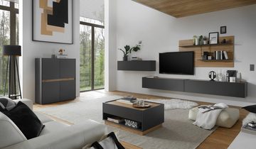 Furn.Design Wandregal Center, Wandpaneel in grau und Eiche, 2 Ablageböden