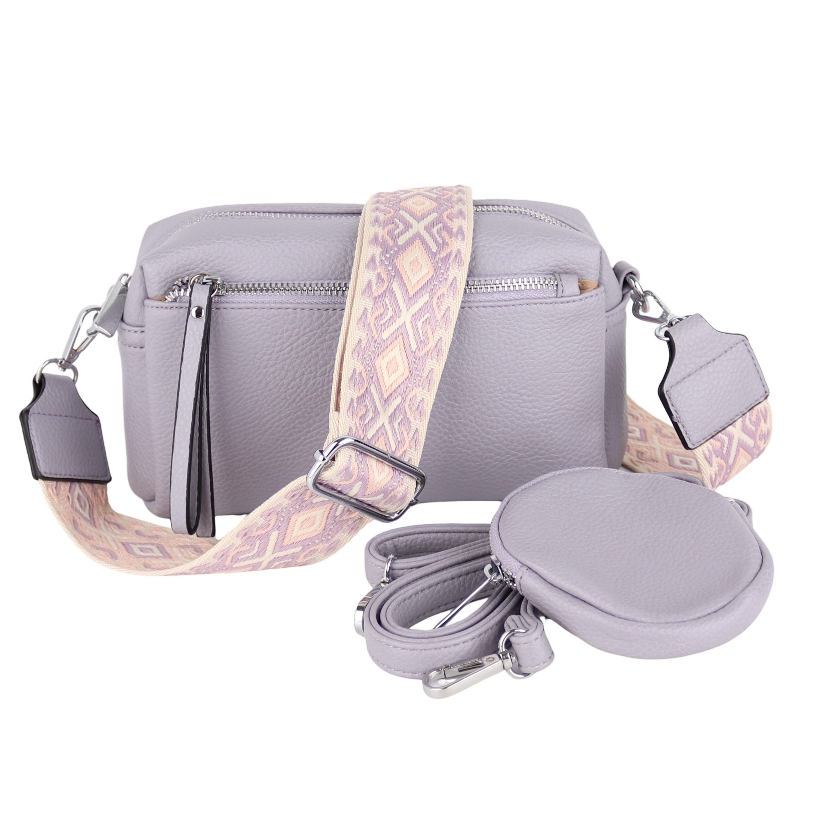 MIRROSI Umhängetasche Damen, Veganleder Crossbody Tasche Bag, Schultertasche (inkl. 1 Münzbeutel und 2 Wechselgurte, 19x14x8cm (BXHXT), gemusterten & verstellbaren Schulterriemen