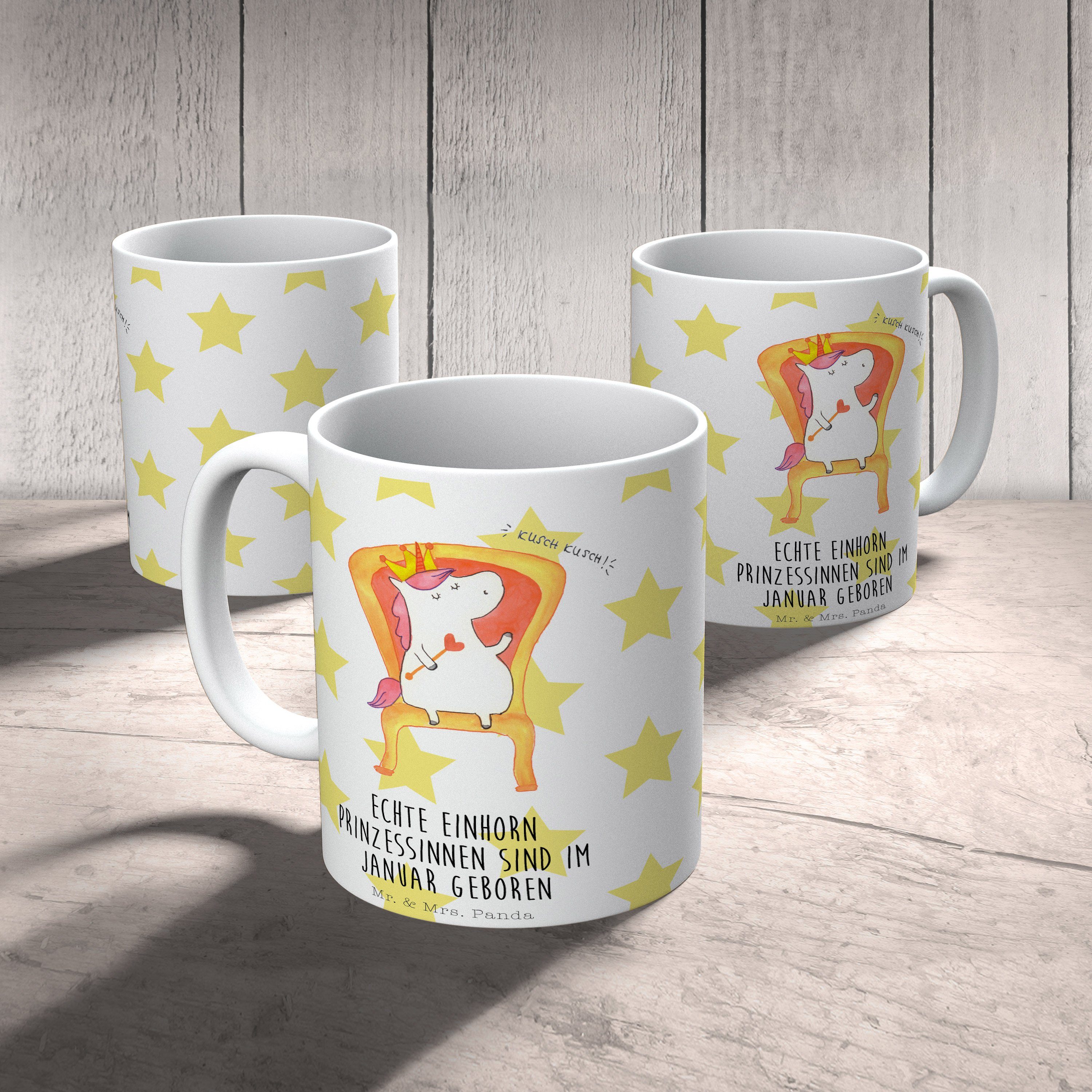 Tasse Tasse, Geburtstagsgeschenk, - G, & Geschenk, Panda Mrs. Keramik Mr. Januar Einhorn Deko, Weiß -