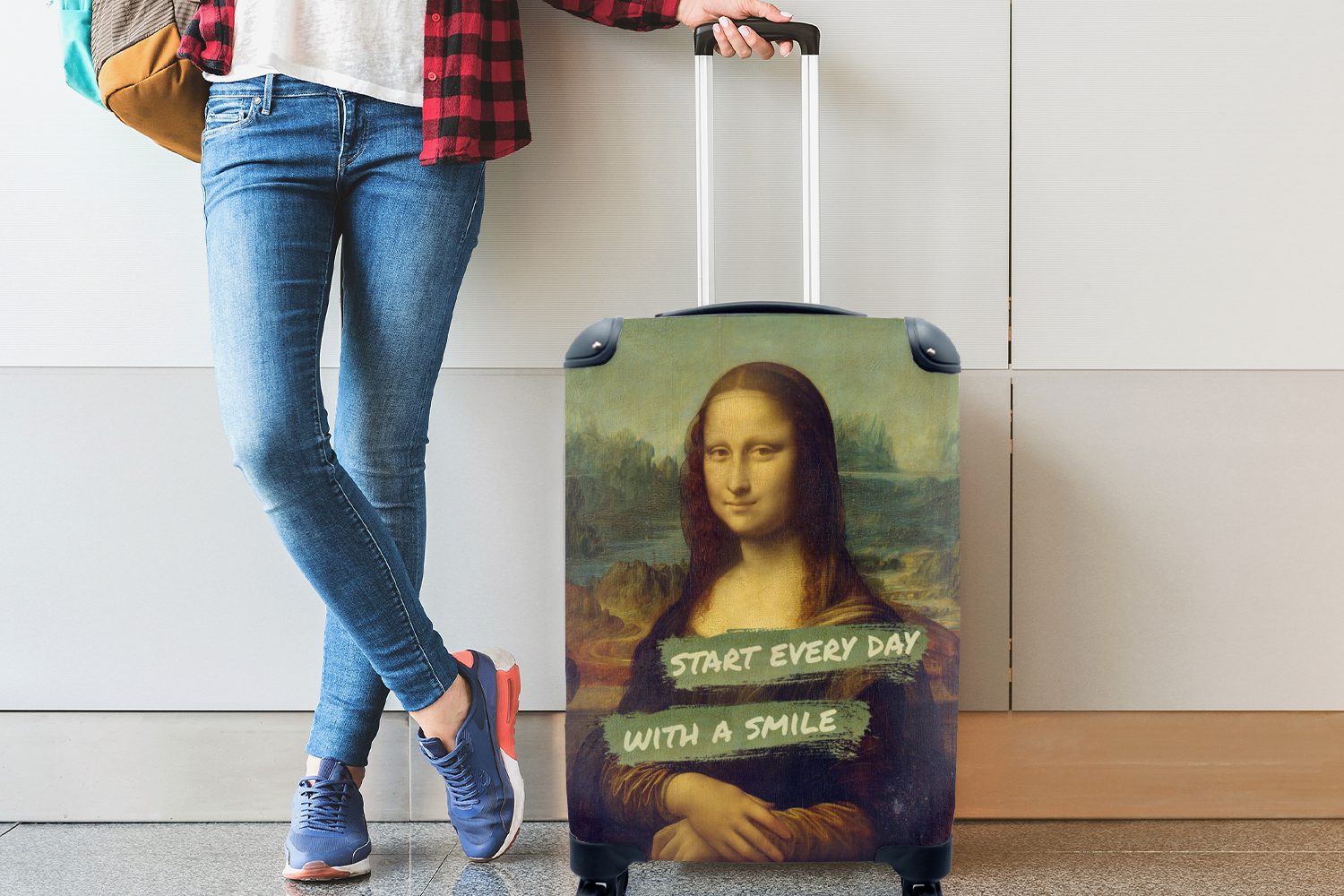 4 Reisekoffer Lisa Reisetasche Trolley, Handgepäckkoffer mit Ferien, - Zitat MuchoWow - Rollen, für rollen, Vinci, Mona Handgepäck Da