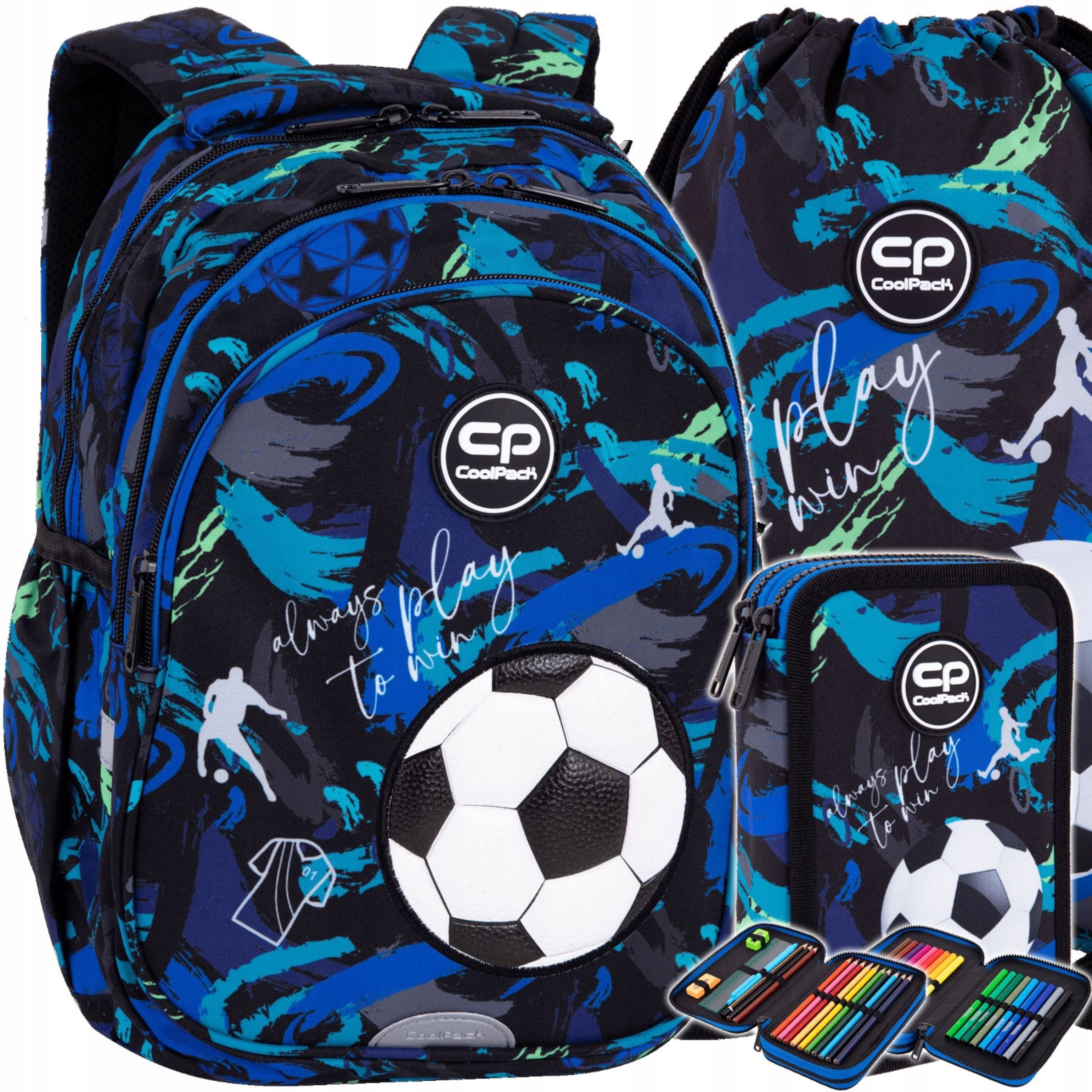 CoolPack Schulrucksack CoolPack Schulset Football Navy Rucksack Mäppchen Turnbeutel (1-tlg)