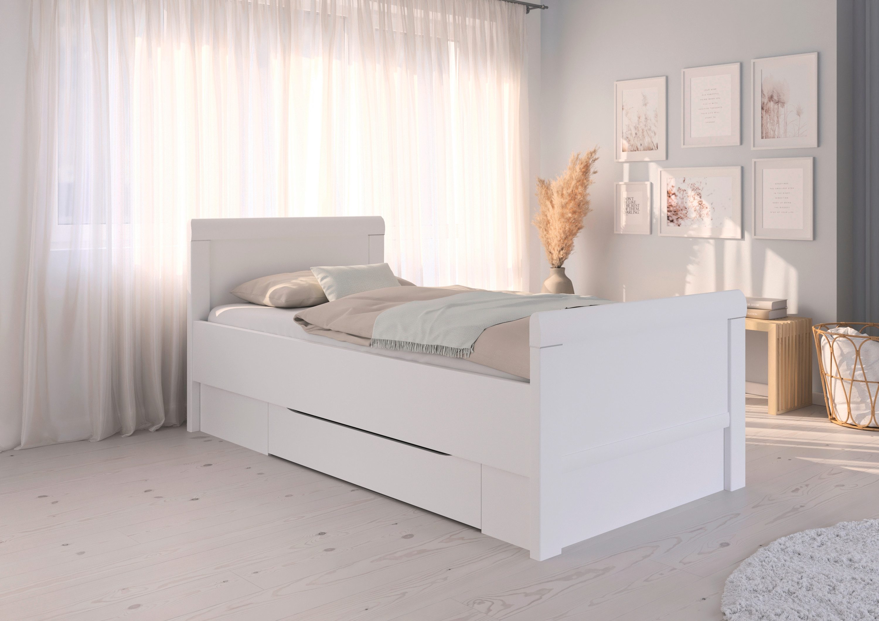 rauch Stauraumbett Bett Einzelbett Stollenbett Bettkästen EVELYN, in Komforthöhe mit Holzkopfteil sowie Schubladen MADE IN GERMANY