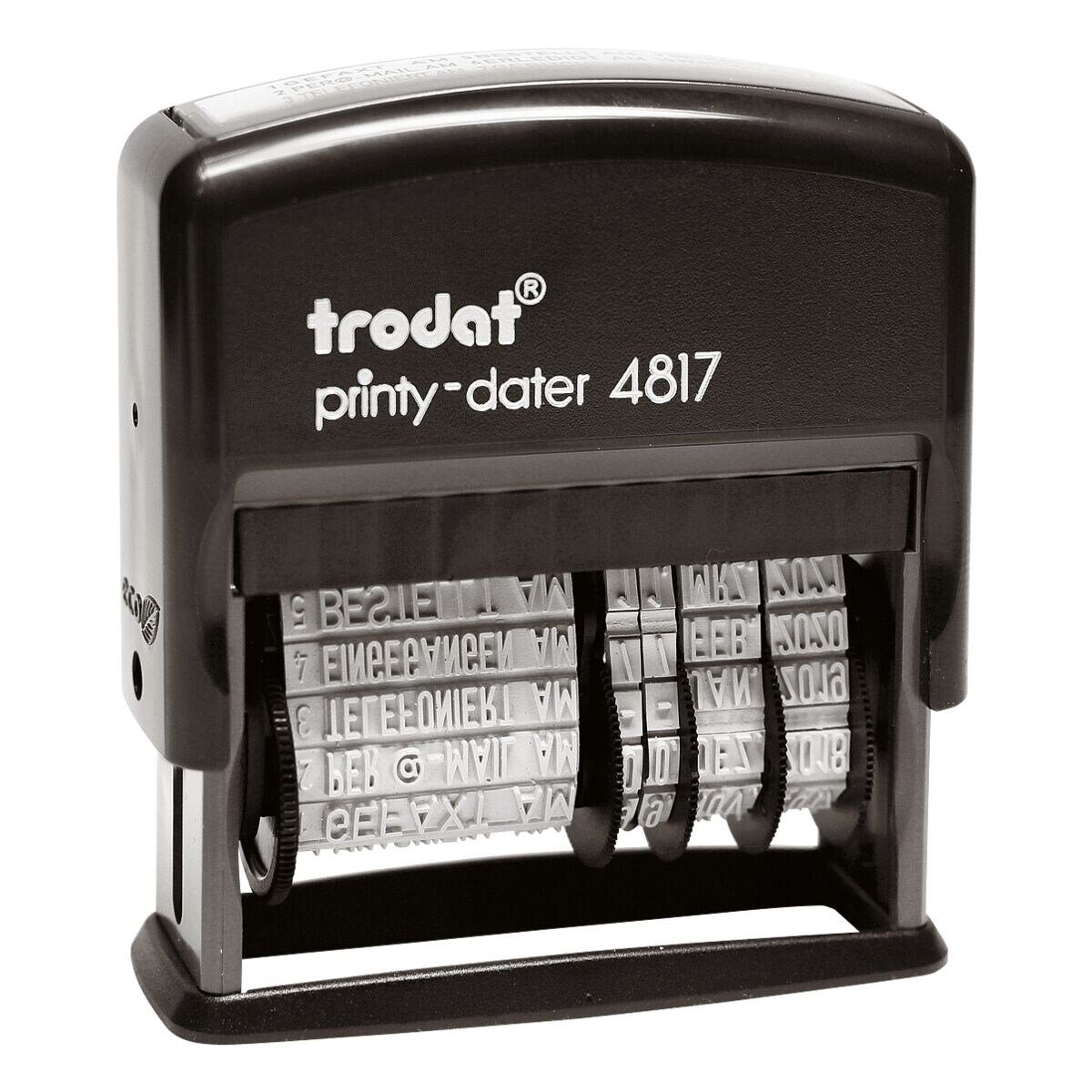 TRODAT Stempel Printy 4817, Datumseinstellung & 12 einstellbare Kurztexte, selbstfärbend