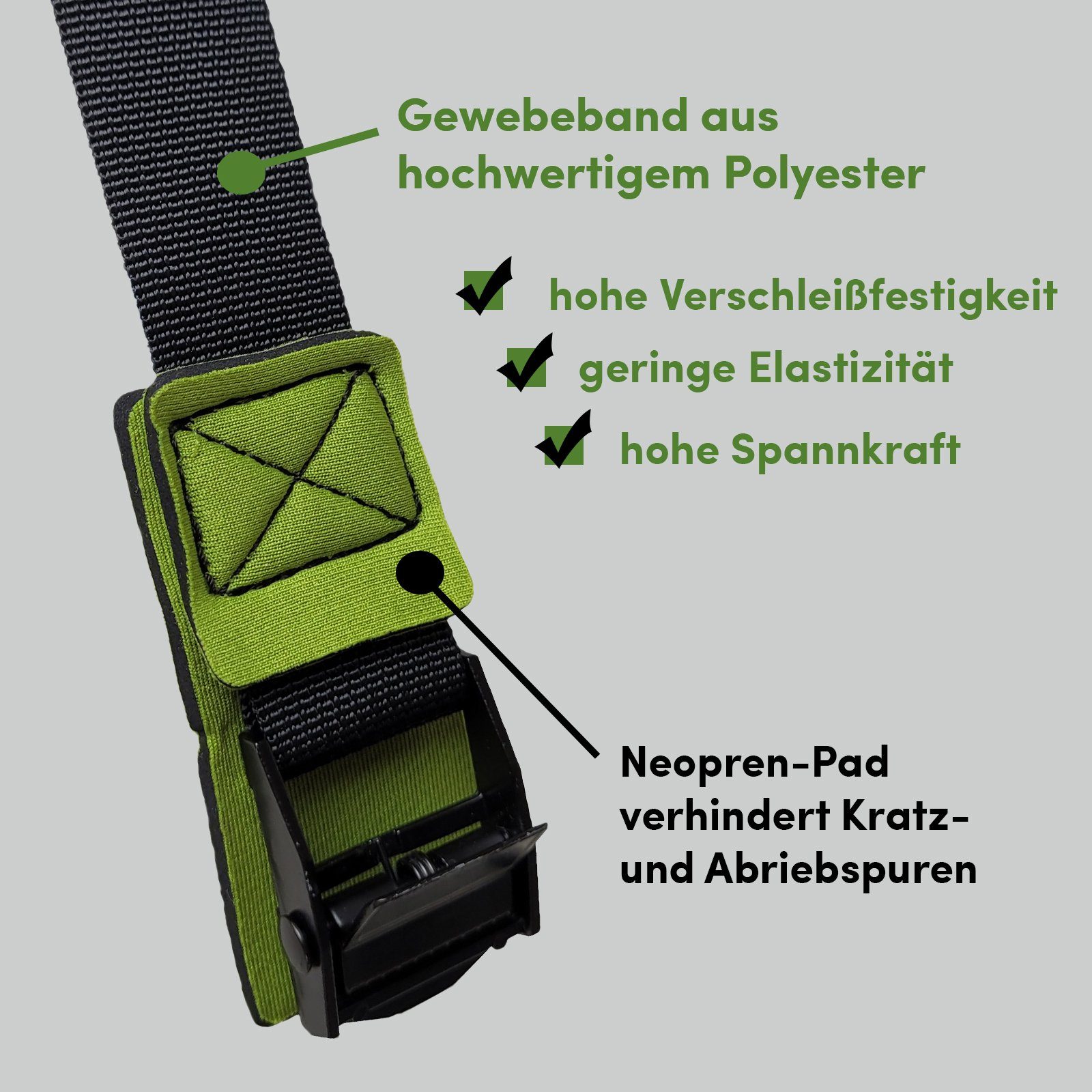 TRUTZHOLM Spanngurt Zurrgurt mit Klemmschloss 1 tlg. 4m 270kg 25mm Gepäcksicherung Fahrrad (Spar-Set, 4er Set) Neopren-Polsterung