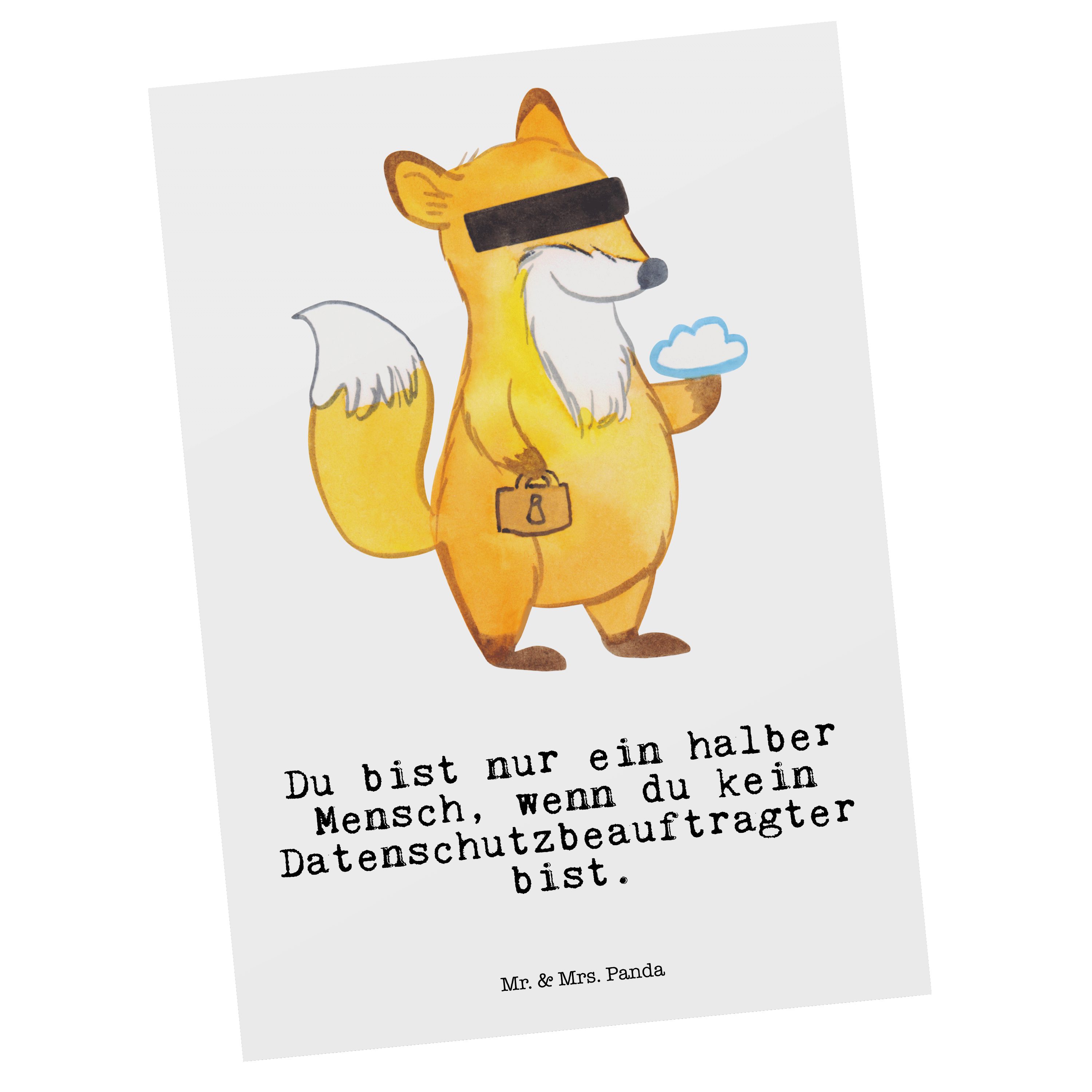 Mr. & Mrs. Panda Postkarte Datenschutzbeauftragter mit Herz - Weiß - Geschenk, Grußkarte, Einlad