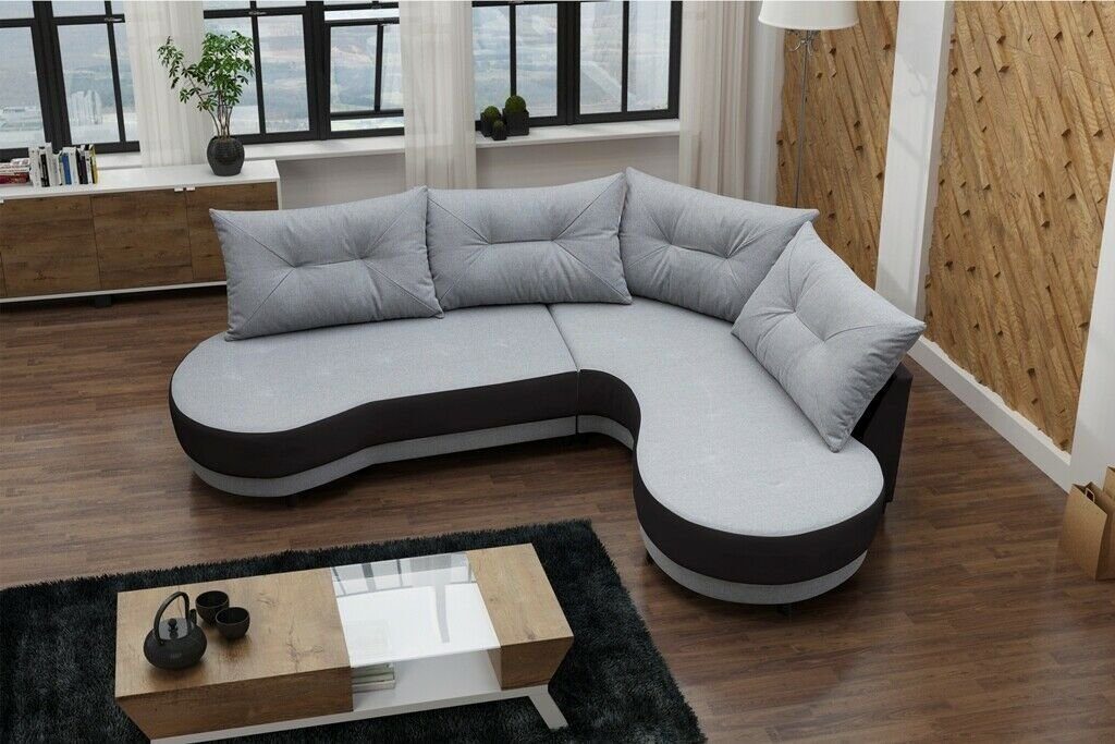 JVmoebel Ecksofa, Polstersofa Loungesofa Couch Wohnzimmer mit Kissen Sofa L-Form Grau/Schwarz