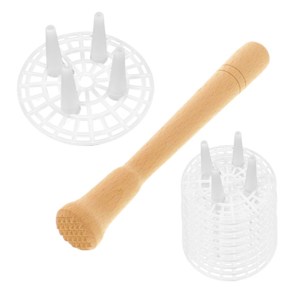 mikken Fermentationsdeckel Fermentier - Set - 10 Fermentier-Gitter + Holzstößel, (Fermentier-Set), wiederverwendbar