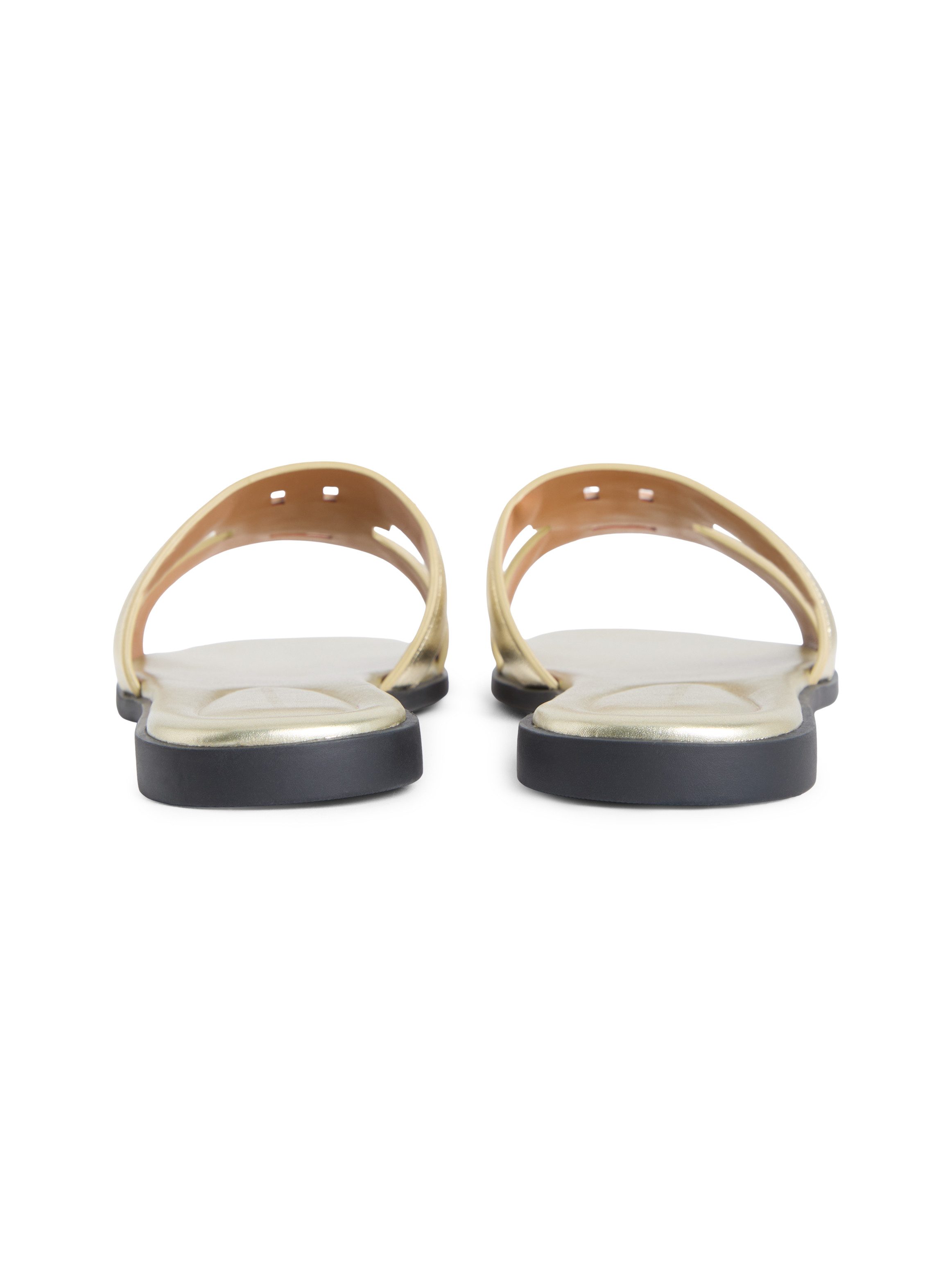 Tommy Hilfiger TH LOGO STRAP MULE GOLD Pantolette Sommerschuh, Schlüpfschuh, Flat mit Logo als Bandage