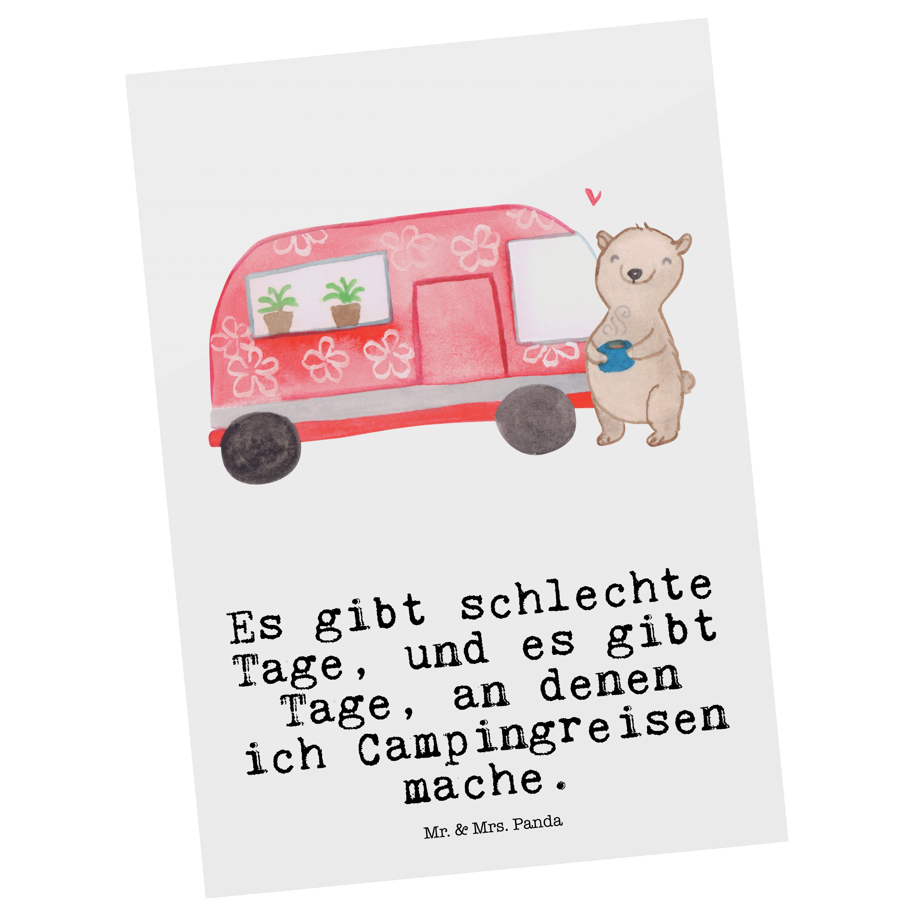 Mr. & Mrs. Panda Postkarte Bär Camper Tage - Weiß - Geschenk, Geschenkkarte, Dankeskarte, Karte