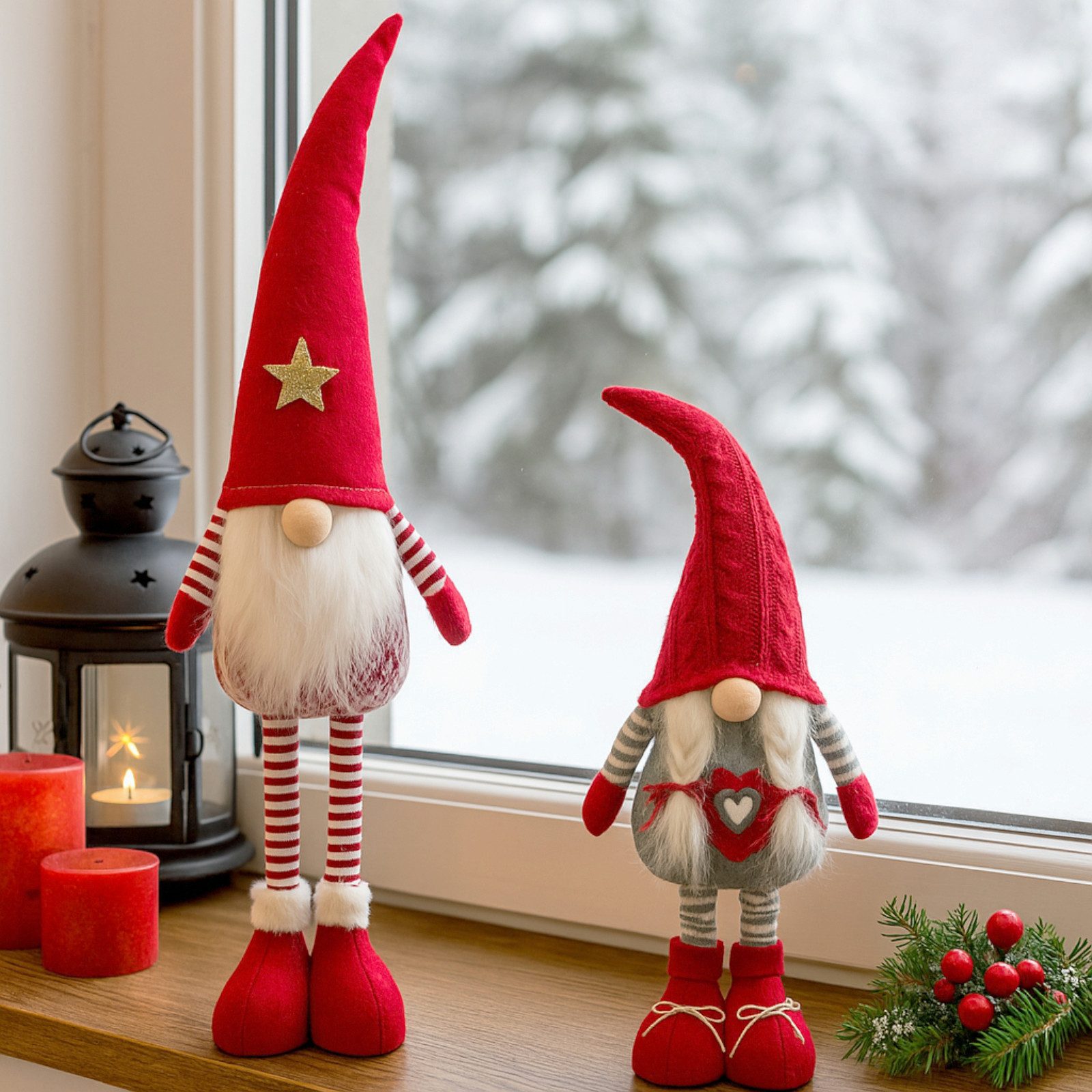 Koopman Wichtel Weihnachtswichtel Weihnachtsfigur Weihnachten 40-60cm 2er Set (2 St), Ausziehbare Füße, 2 Farbkombinationen, Höhe 40-60cm, Weihnachten