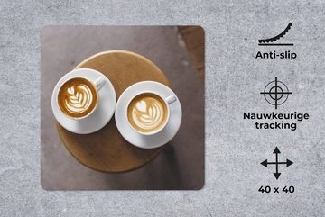 MuchoWow Gaming Mauspad Zwei Kaffeetassen mit Latte Art werden von oben gezeigt (1-St), Mousepad mit Rutschfester Unterseite, Gaming, 40x40 cm, XXL, Großes