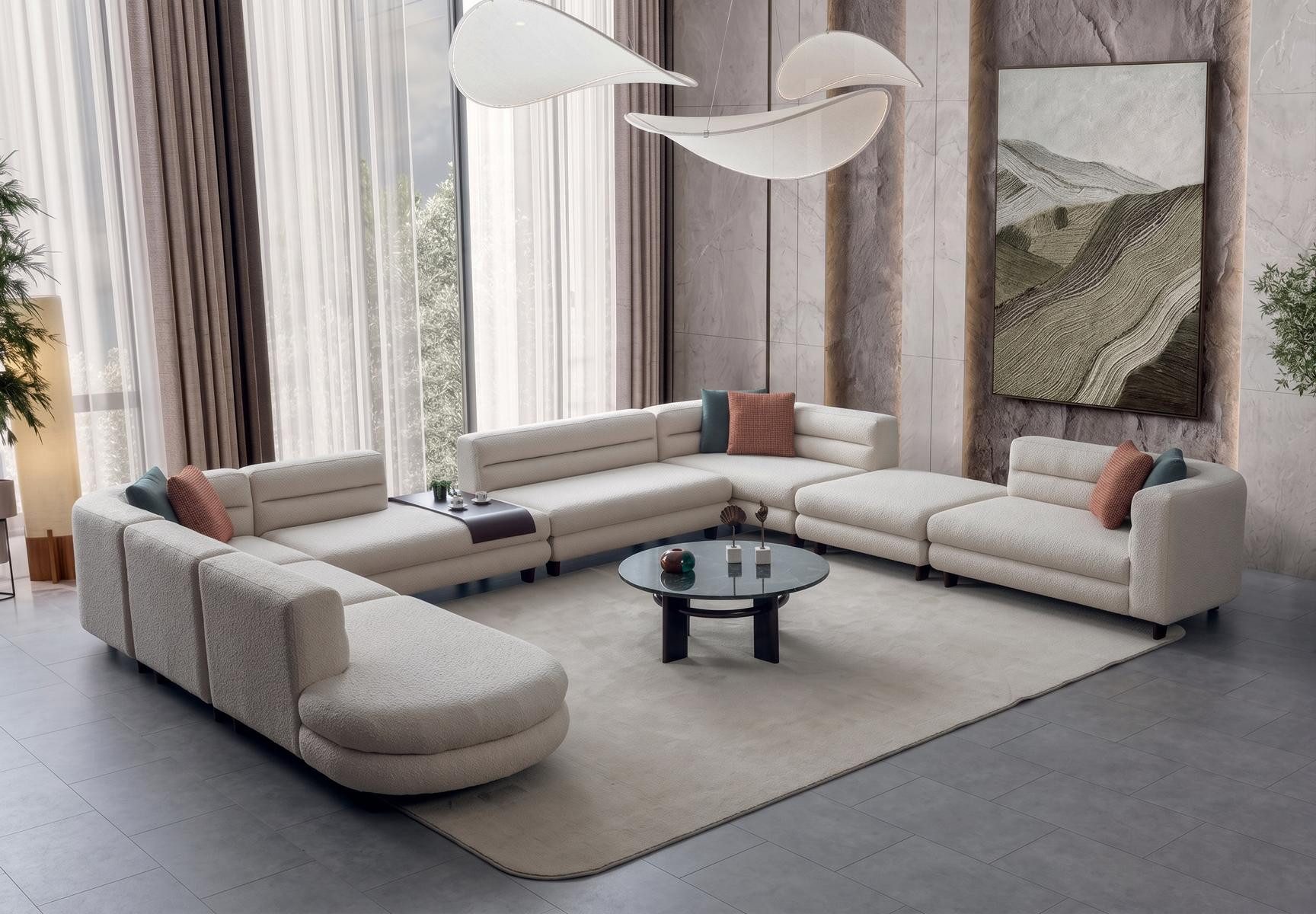 JVmoebel Ecksofa Polster Wohnlandschaft Ecksofa Boucle Weiss Hoher Komfort, 1 Teile, Made in Europa