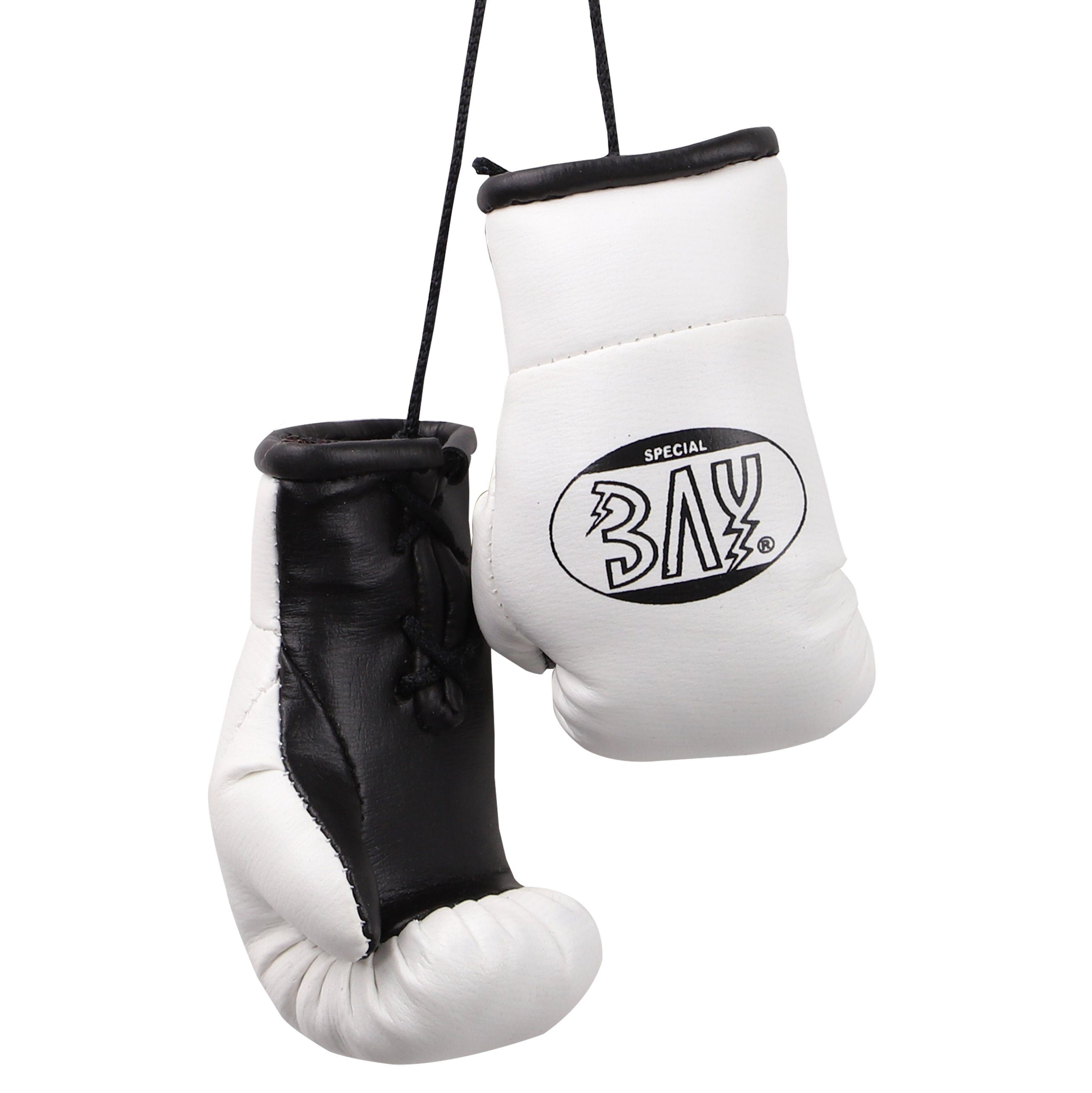 BAY-Sports Boxhandschuhe Tasche, usw. Deko für Boxen Paar weiß, Anhänger Box-Handschuhe Geschenk Mini Autospiegel Auto