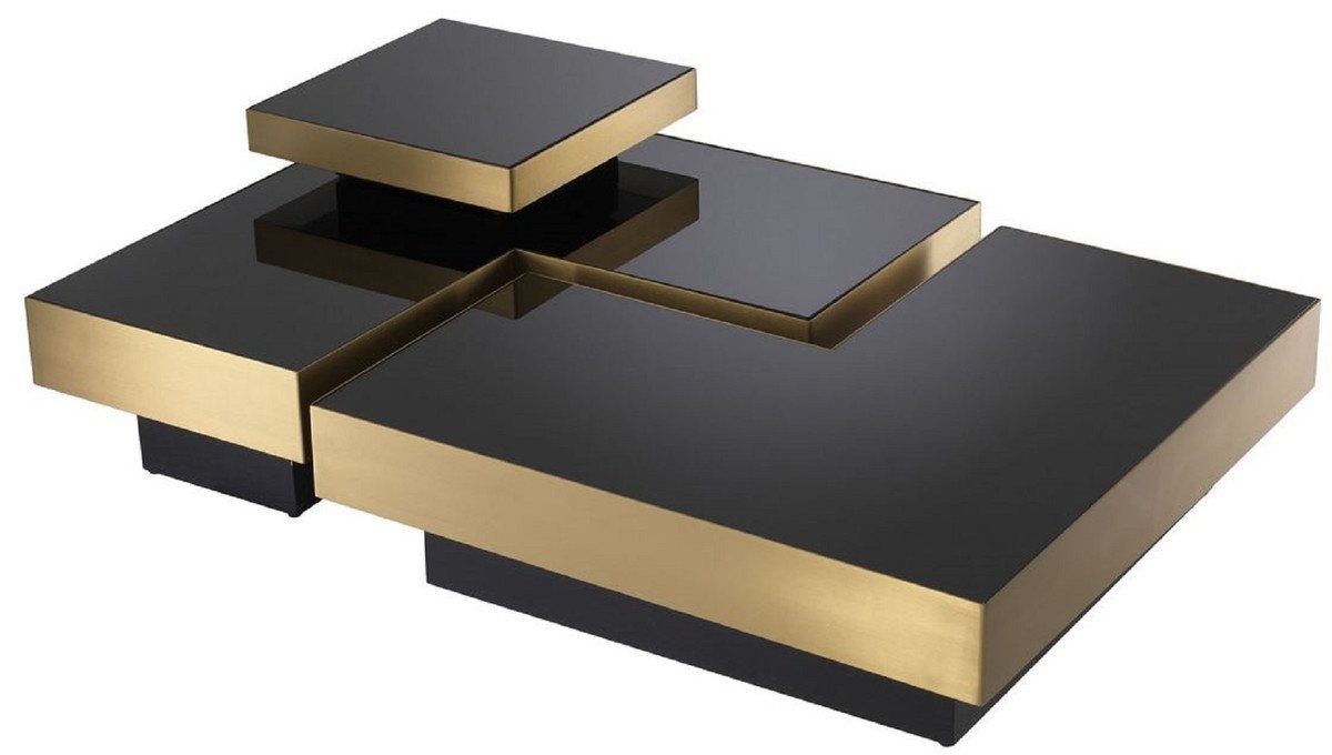 Kollektion - Luxus Casa Möbel Couchtisch Messingfarben 2 / - Tabletts quadratischen mit - Padrino Couchtisch Set Wohnzimmertische 2 Luxus L-förmige Schwarz