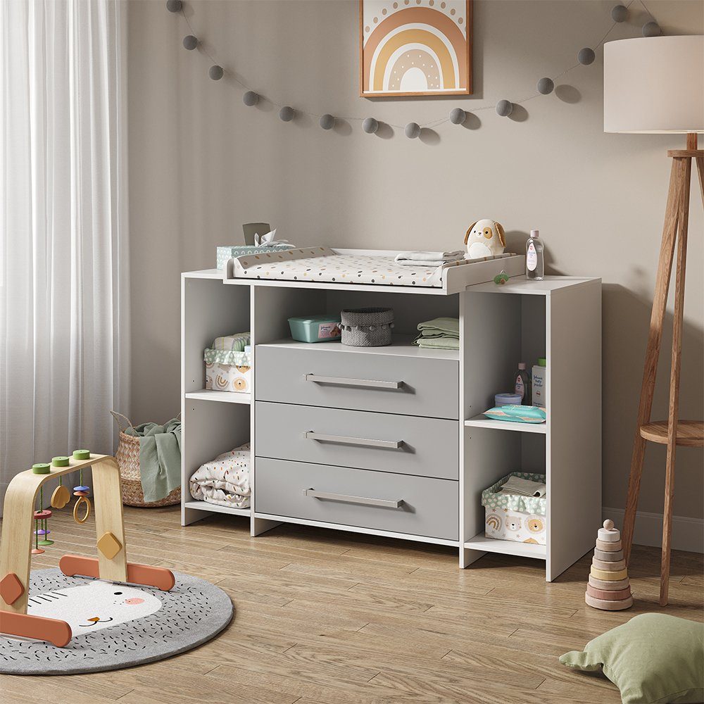 Vicco Wickelkommode Oskar, Grau, 143 x 100 cm XL mit Schubladen