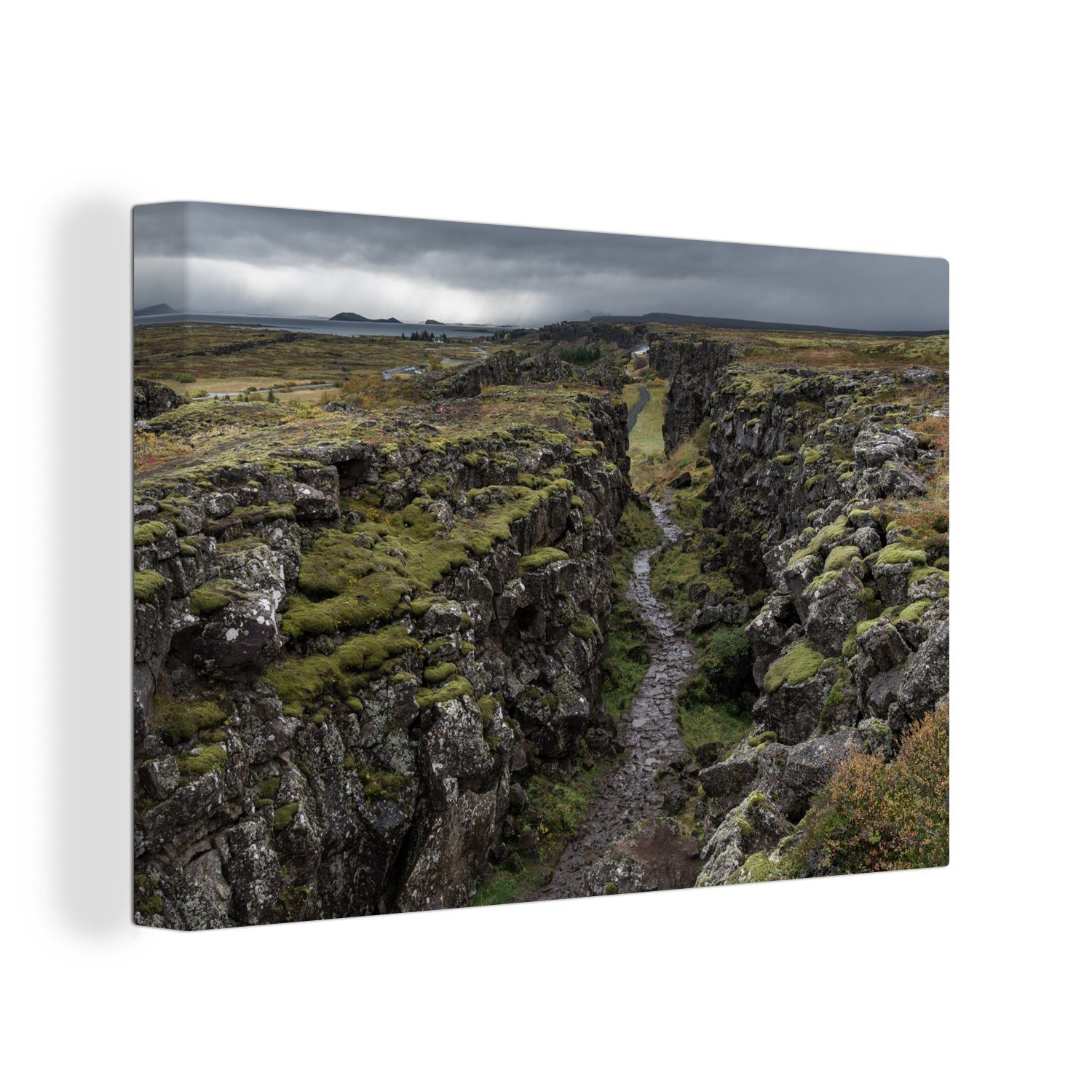 OneMillionCanvasses® Leinwandbild Die Landschaft des Þingvellir-Nationalparks in Island, (1 St), Wandbild Leinwandbilder, Aufhängefertig, Wanddeko, 30x20 cm