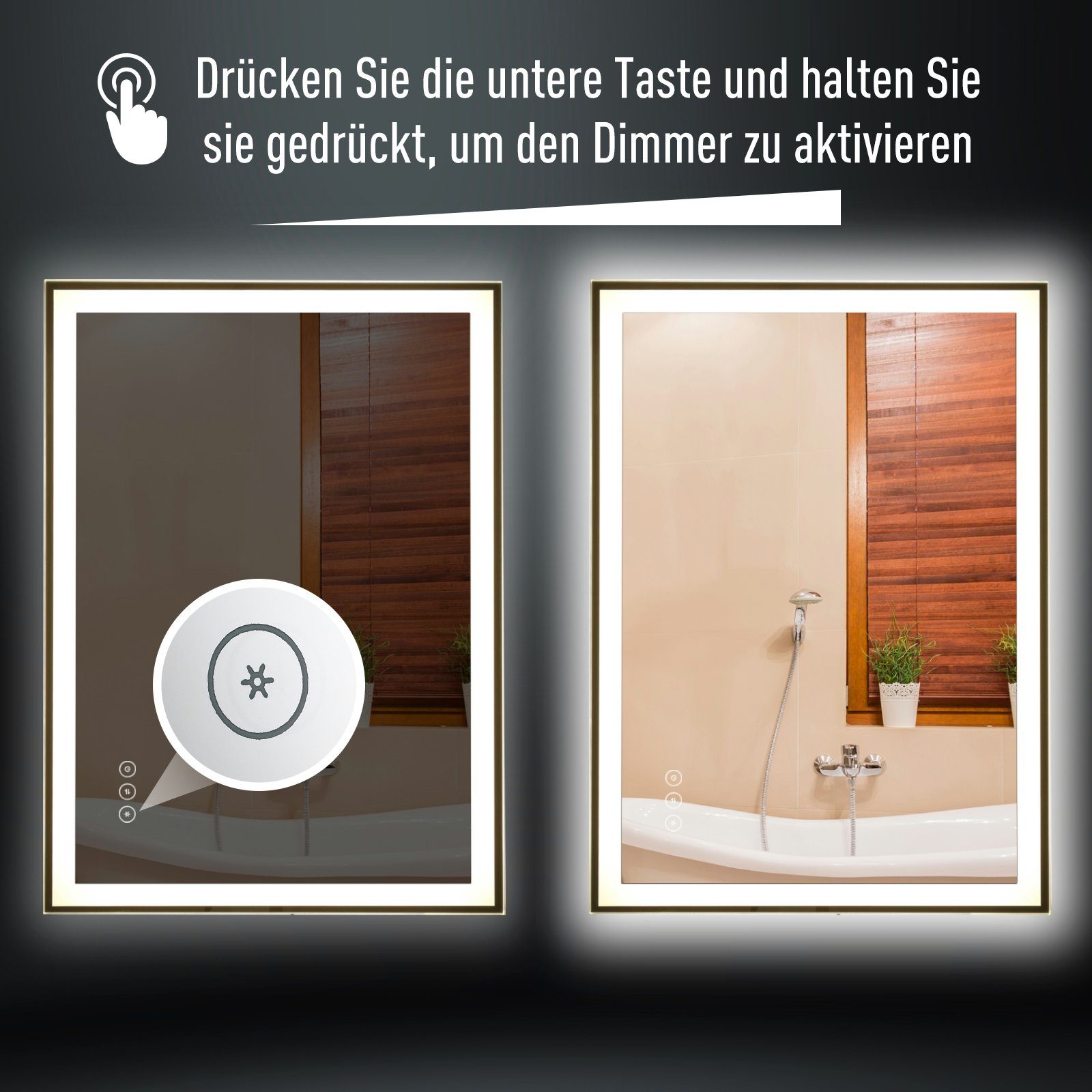 1 Kleankin x Antibeschlagsfunktion, Nebelfreier LED-Spiegel Badspiegel Farben Wandspiegel 1-St., Badspiegel), 3 Touch-Schalter mit (Set,