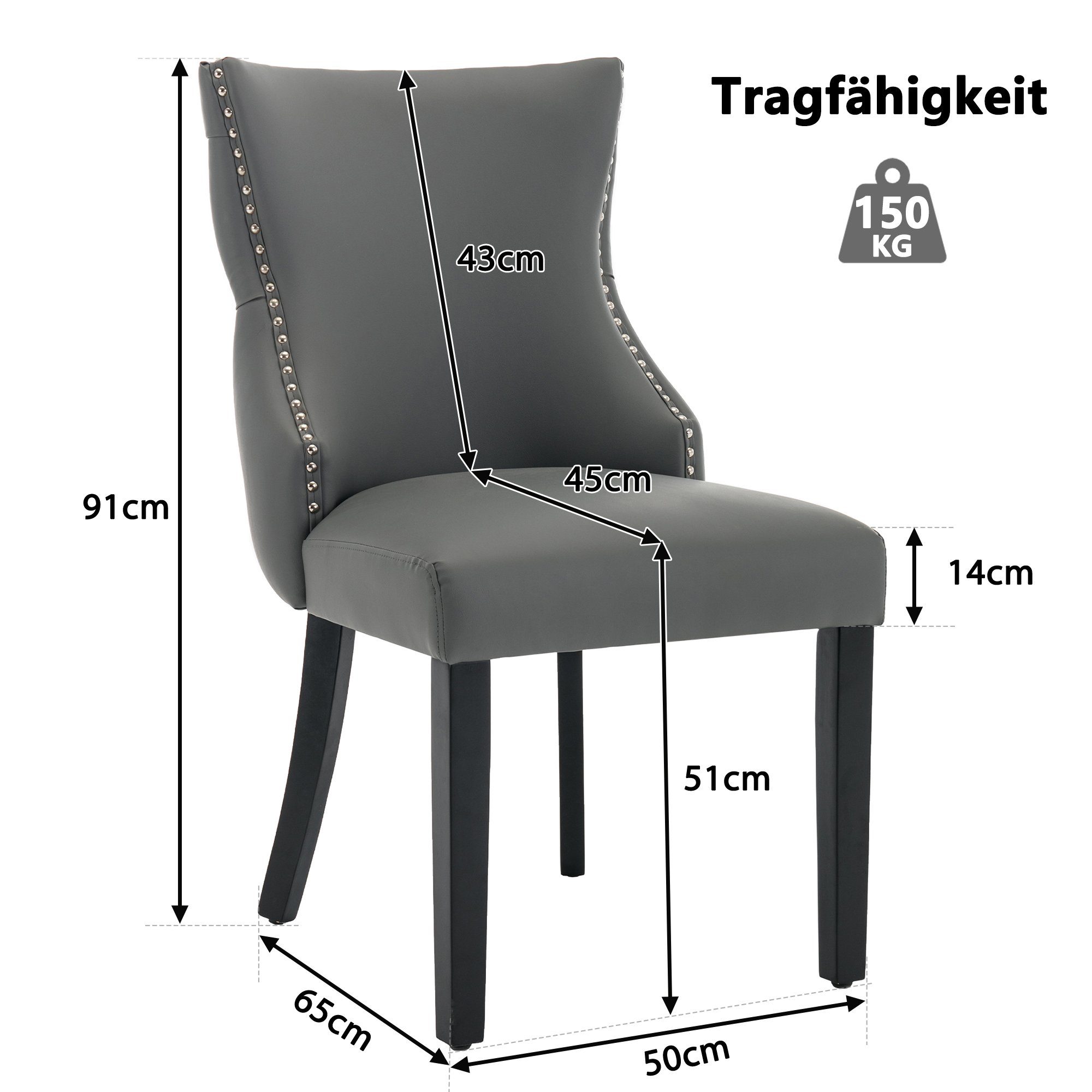 REDOM Esszimmerstuhl Wohnzimmerstuhl St), Design, (weicher Massivholzbeine, Knopfrücken Stuhl,Stuhl 2 grau PU-Material, gepolsterter schwarze mit