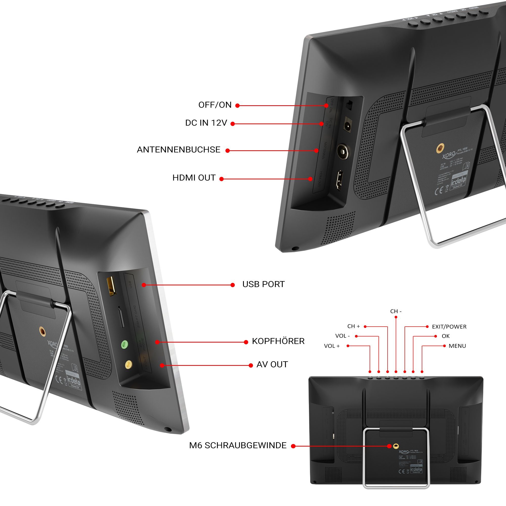 Xoro PTL 1050 V2 Tragbarer Fernseher mit Akku und 6 Monate freenet TV Portabler Monitor (1024x600 px, HD, LCD, HD Triple-Tuner, integrierter DVD-Player und 6 Monate freenet TV)