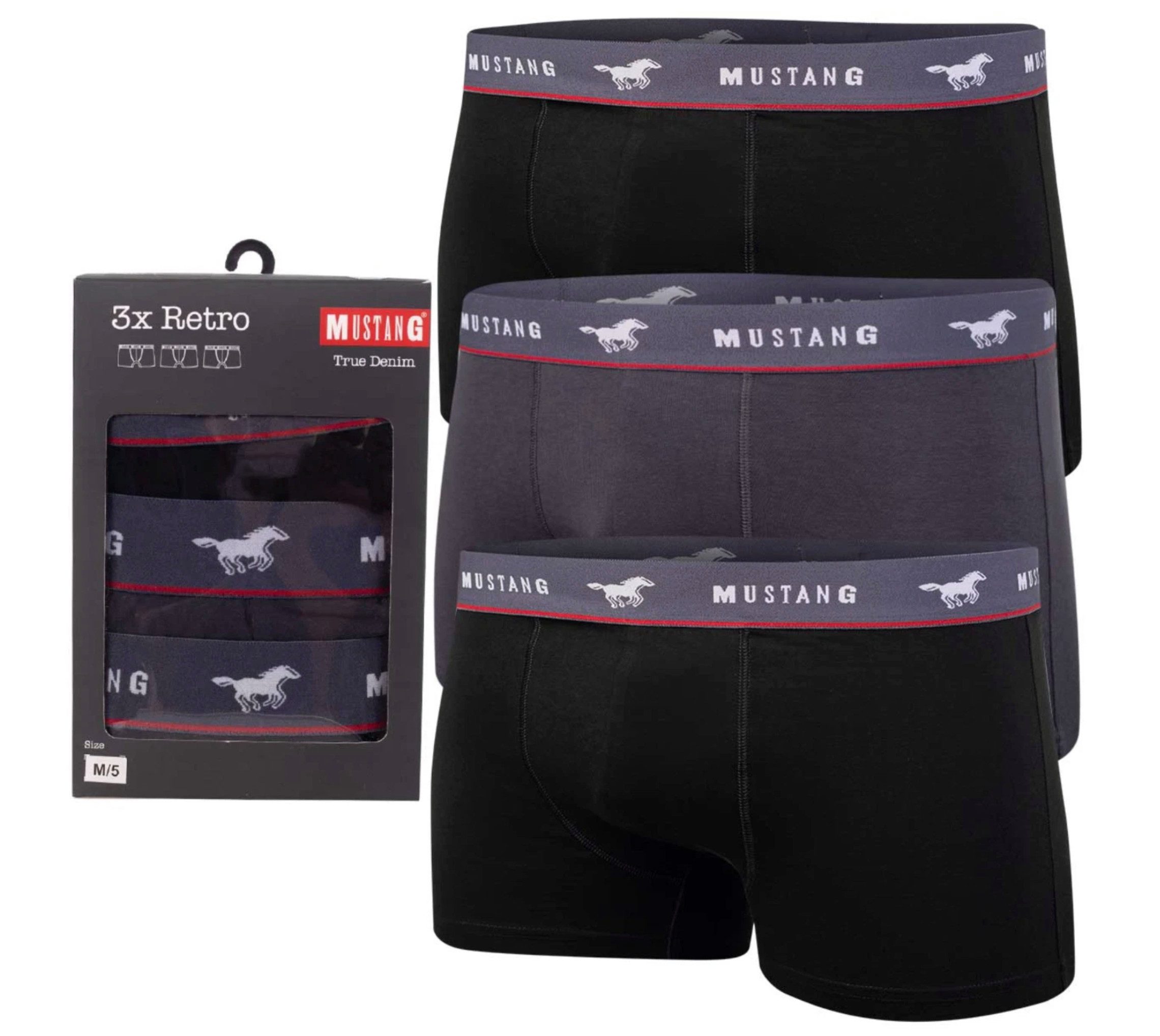 MUSTANG Boxershorts 3er Pack Herren Boxershorts Unterwäsche Retro Trunks Sh günstig online kaufen