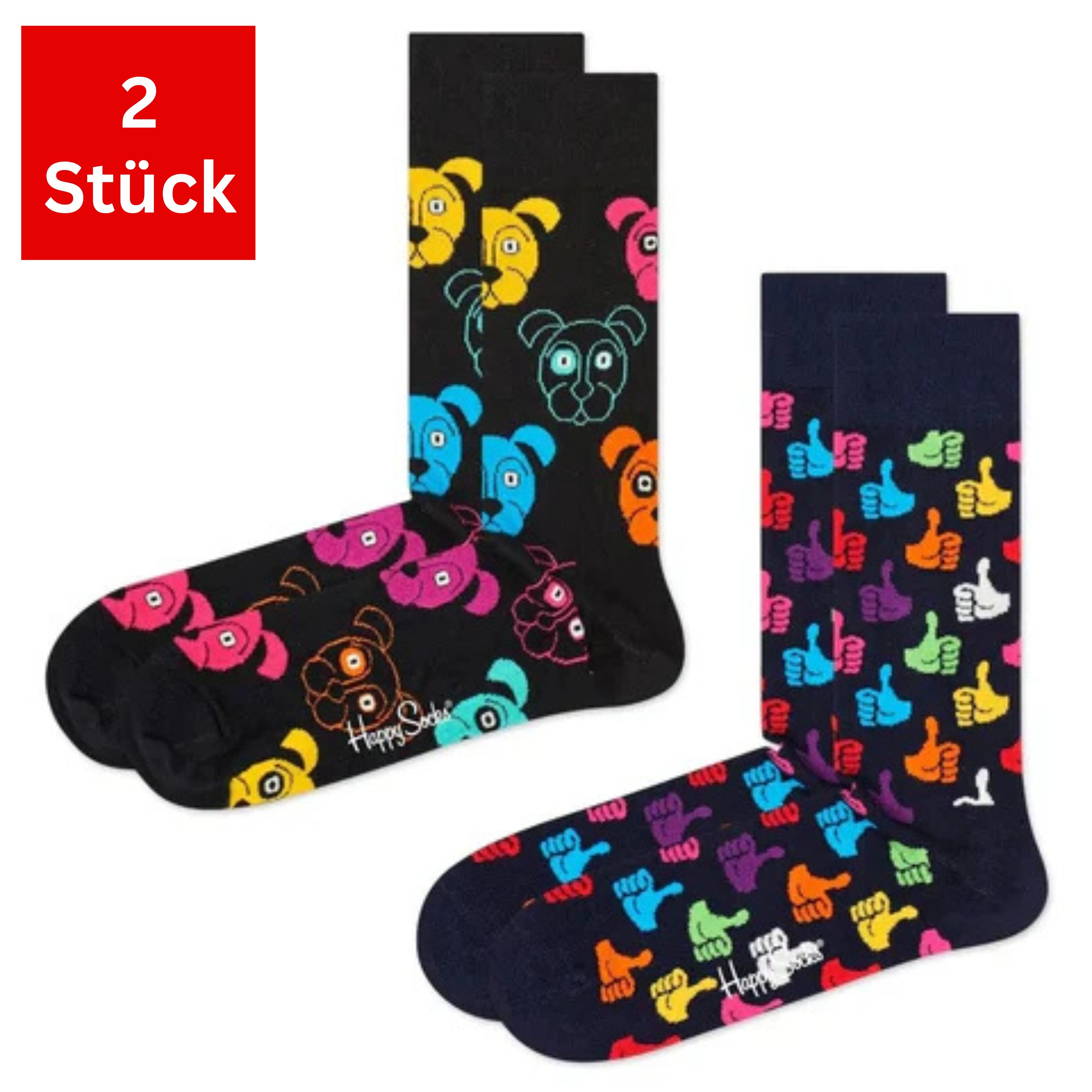 Happy Socks Freizeitsocken 2er Pack Baumwoll Socken mit Motiv Classic, Geschenk, Geburtstag