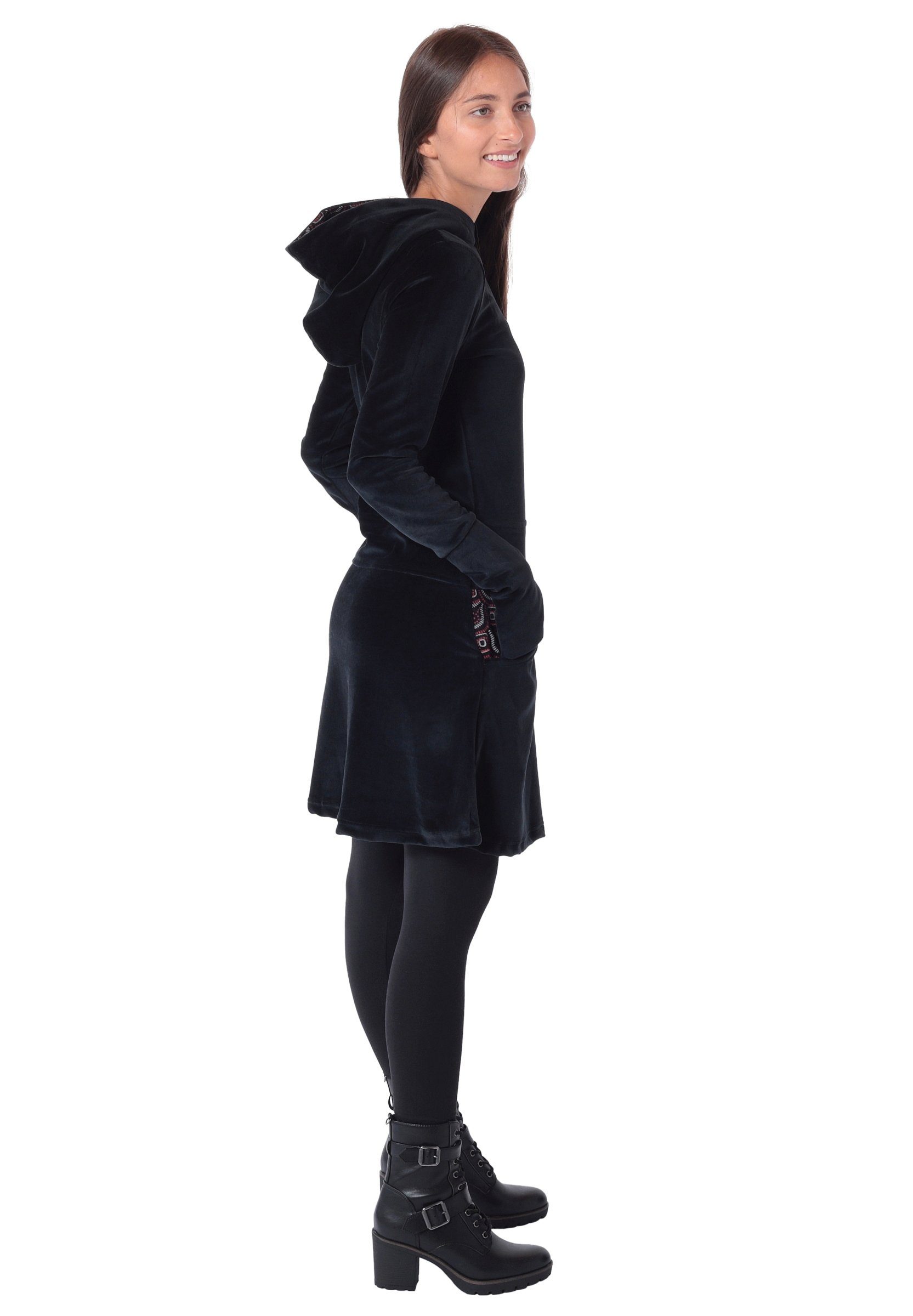 PUREWONDER Samtkleid Alternatives Kleid aus Samt mit Kapuze Nr. 137 Schwarz M Winterkleid
