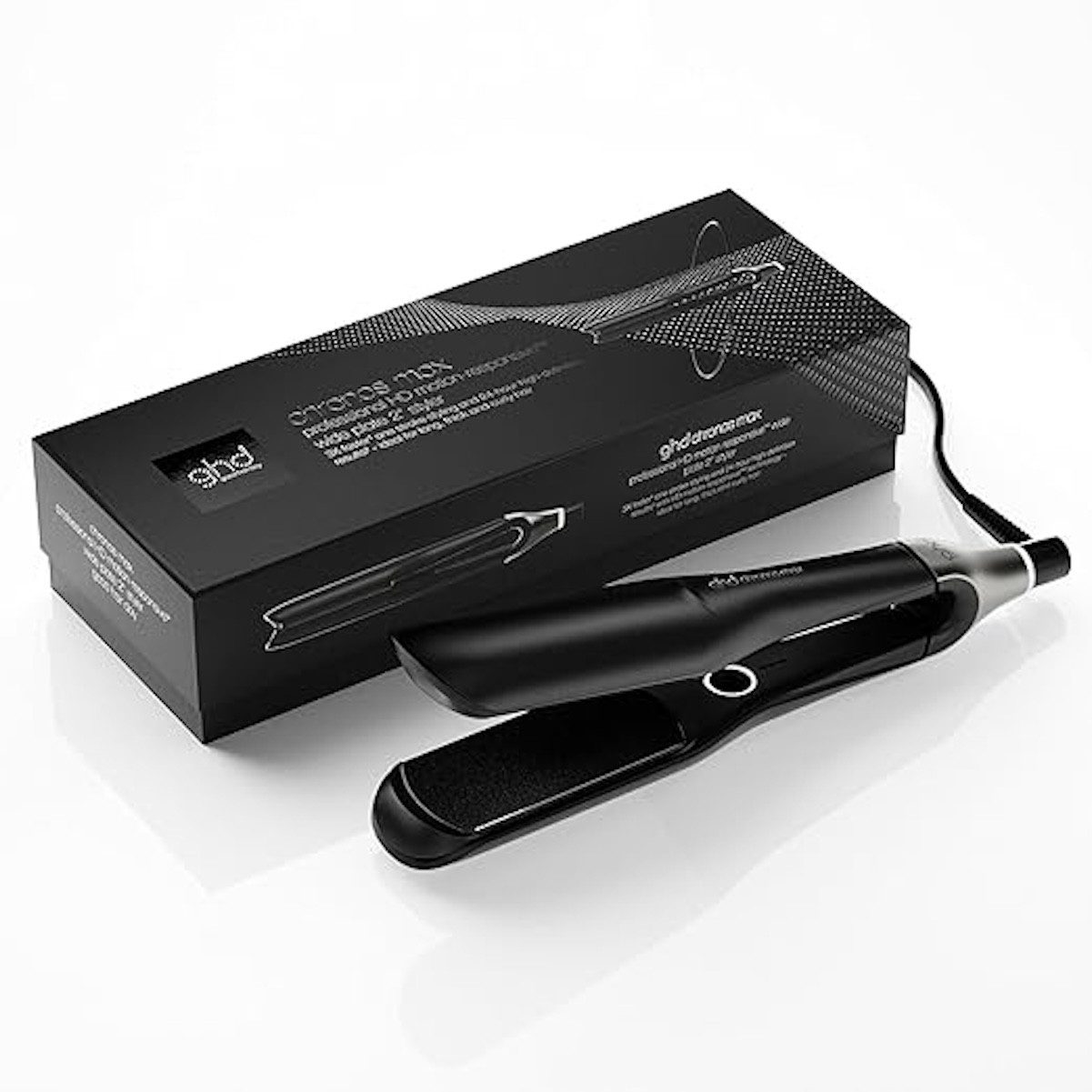 GHD Glätteisen GHD Chronos Max Glätteisen mit breiten Platten schwarz Keramik, Universelle Spannung für weltweiten Einsatz
