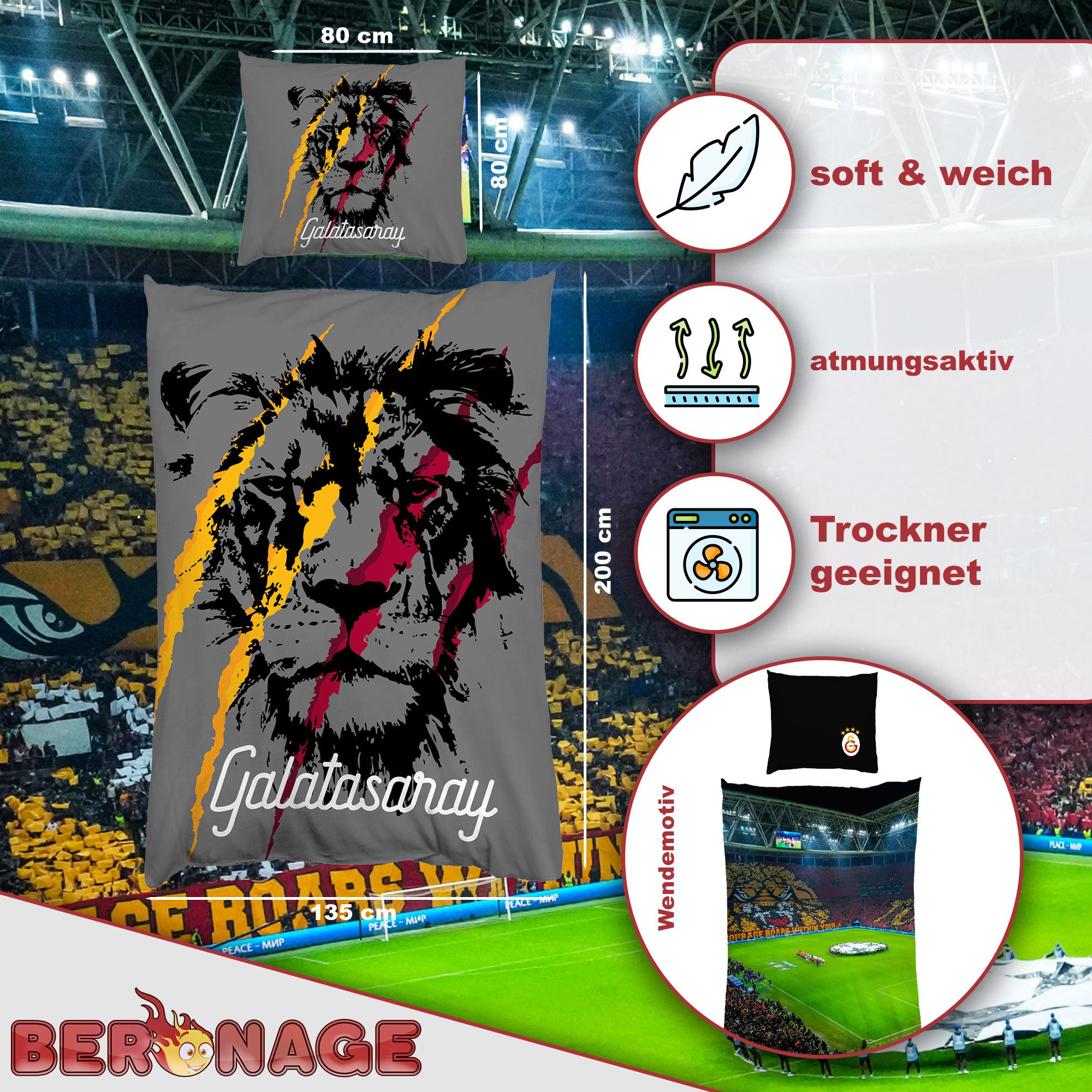 BERONAGE Wendebettwäsche Galatasaray Istanbul Fußball RAMS-Park Bettwäsche günstig online kaufen