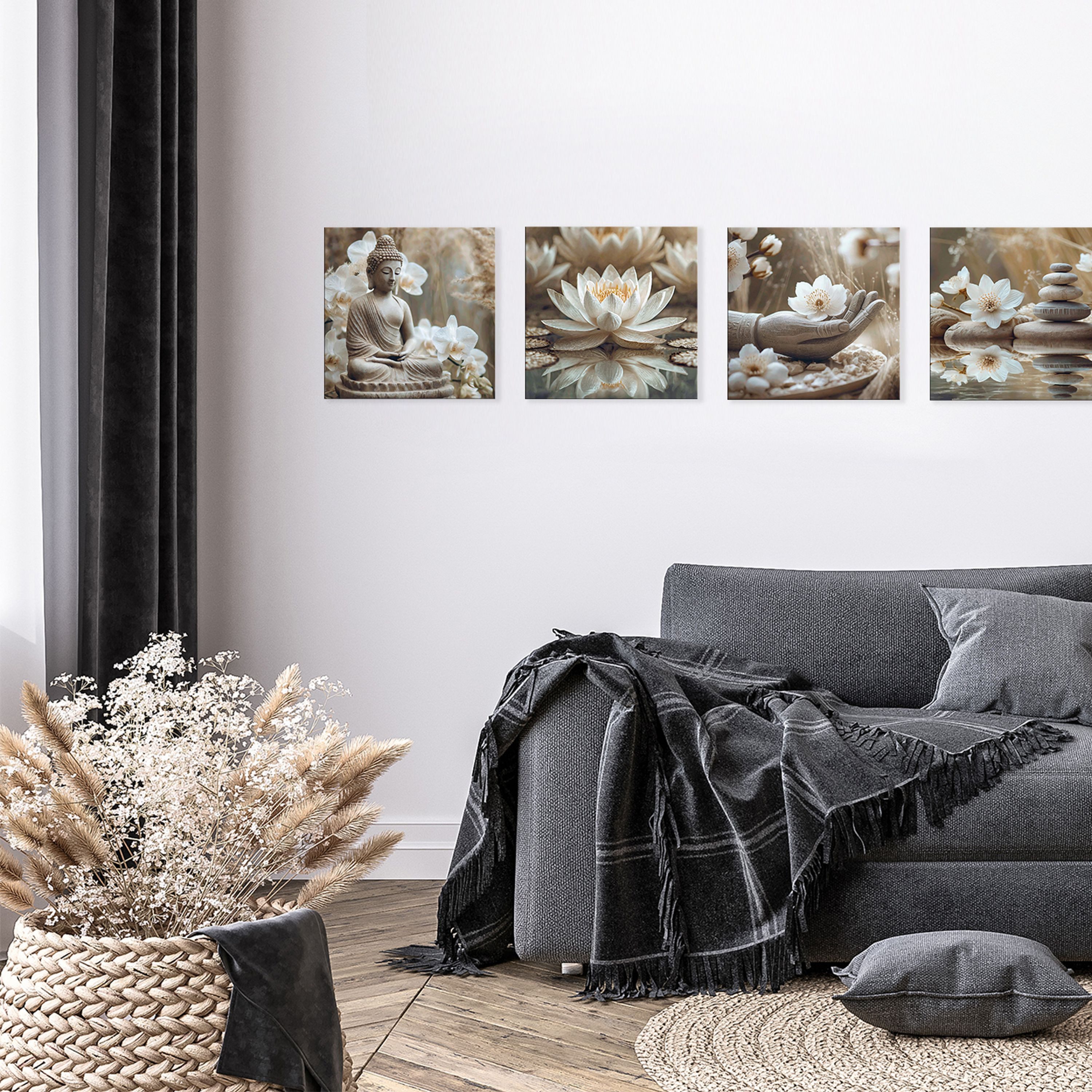 artissimo Glasbild Bild aus Glas 30x30 cm / Wandbild quadratisch, Zen & Meditation: Steine im Gleichgewicht mit weißen Blüten – Bild 4 von 5