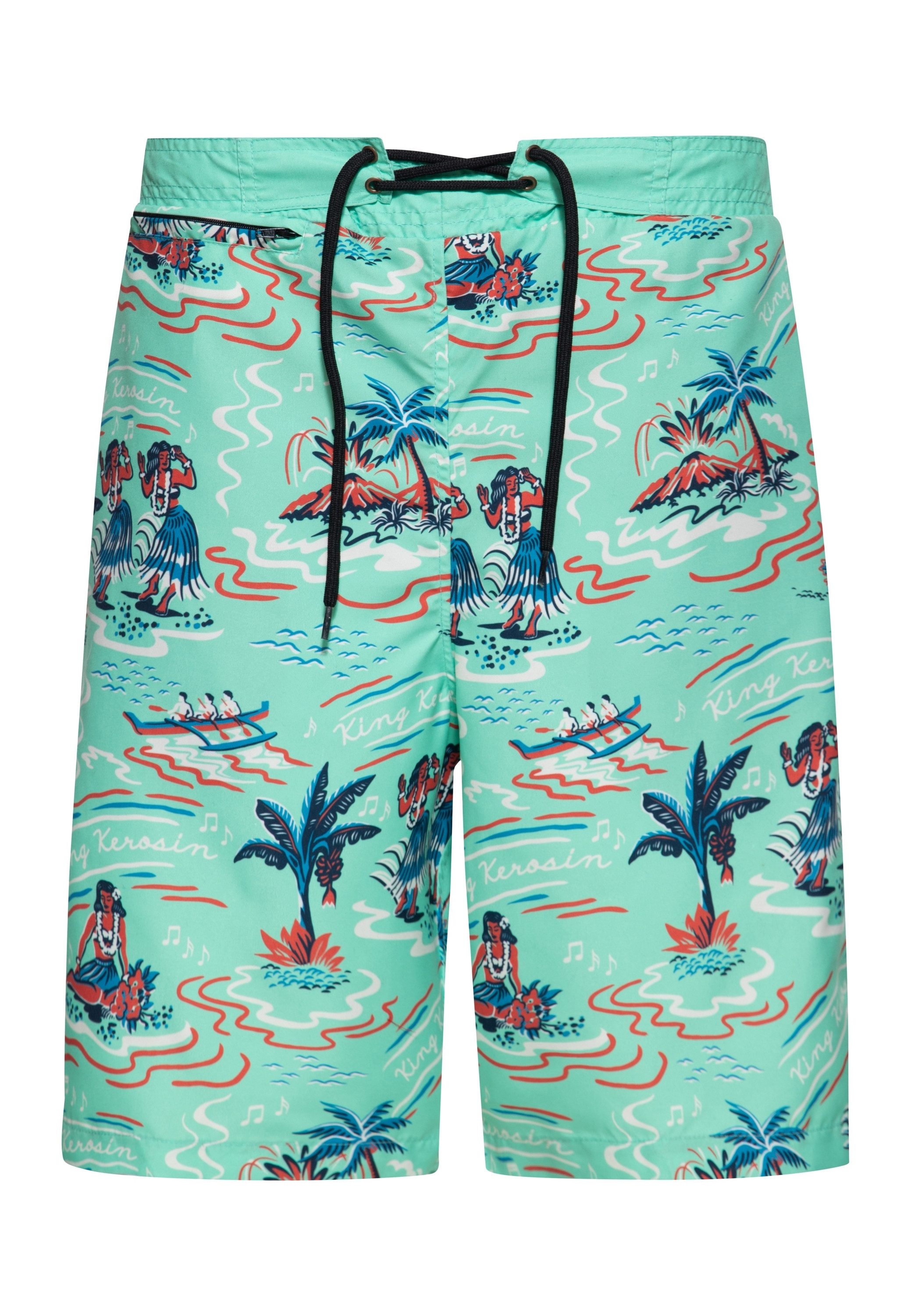 KingKerosin Badeshorts Hawaii im hawaiianischen Allover-Design
