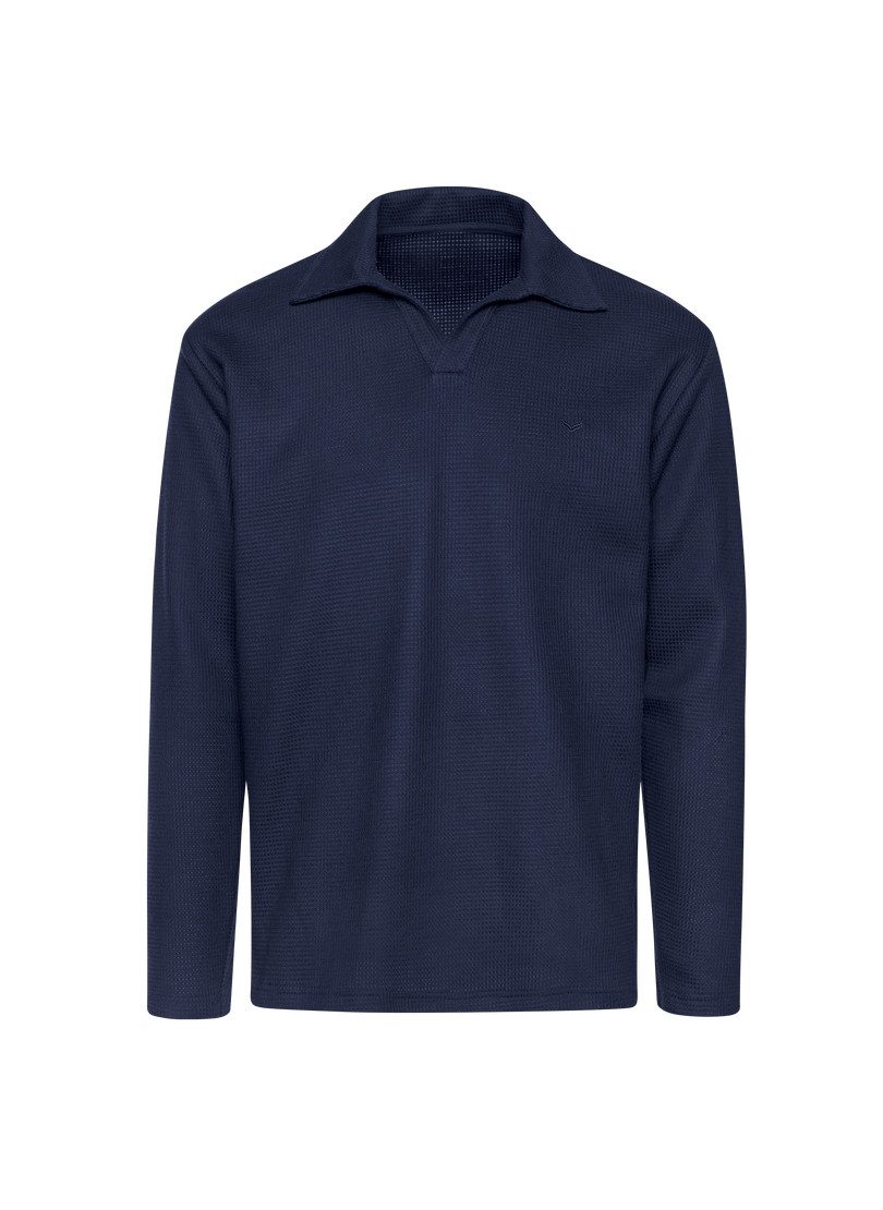 Trigema Poloshirt TRIGEMA Langarm Poloshirt ohne Knopfleiste in Waffeloptik günstig online kaufen