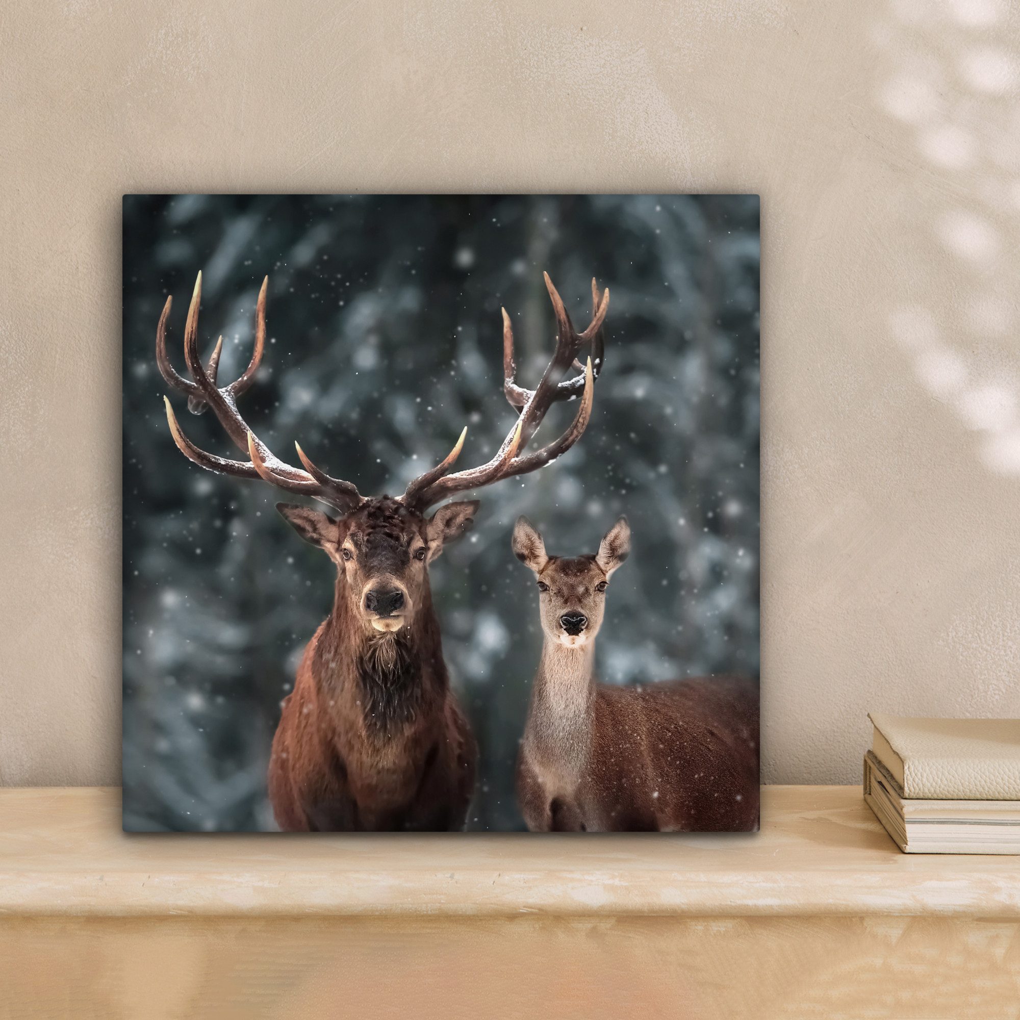 OneMillionCanvasses® Leinwandbild Hirsche - Tiere - Winter - Geweih - Schne günstig online kaufen