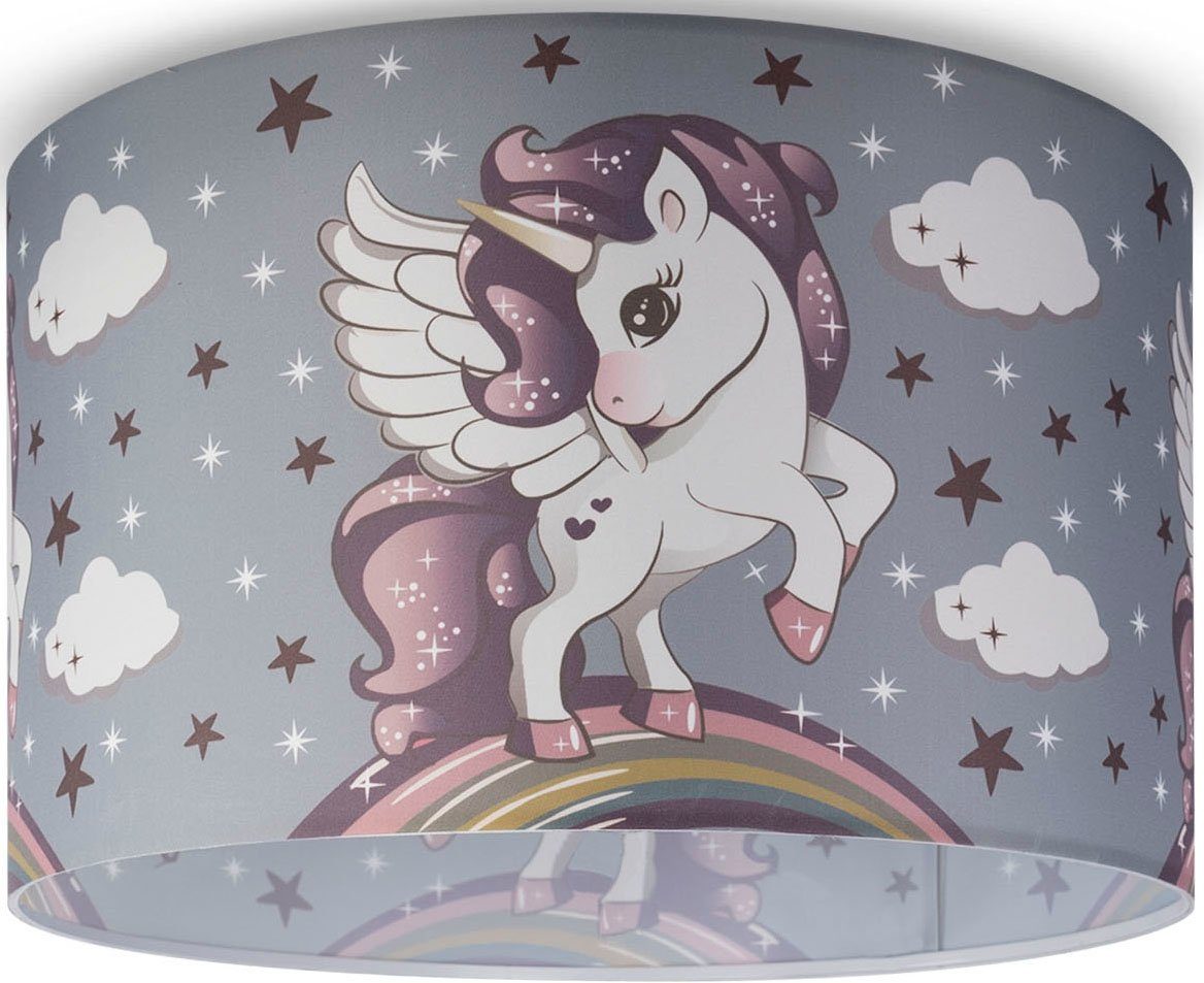 Paco Home Deckenleuchte Kinderlampe Leuchtmittel, E27 Cosmo Einhorn, Mit ohne Lampe LED 213, Hugo Kinderzimmer