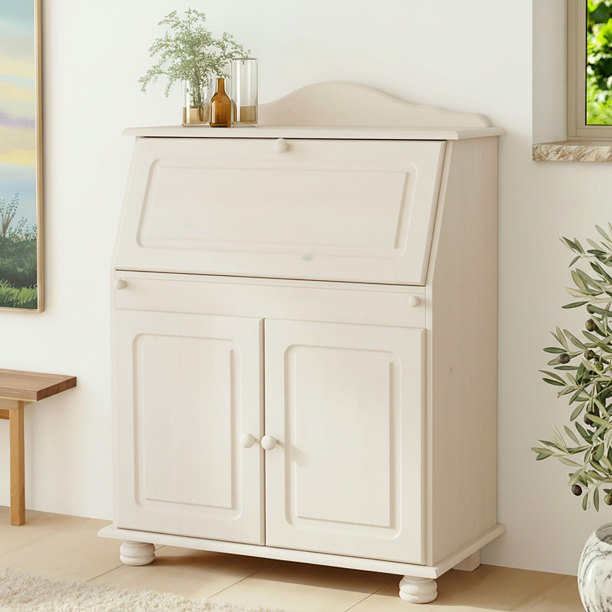 OTTO home Sekretär Mette, Schreibtisch im Landhausstil, aus Massivholz, Breite 82 cm
