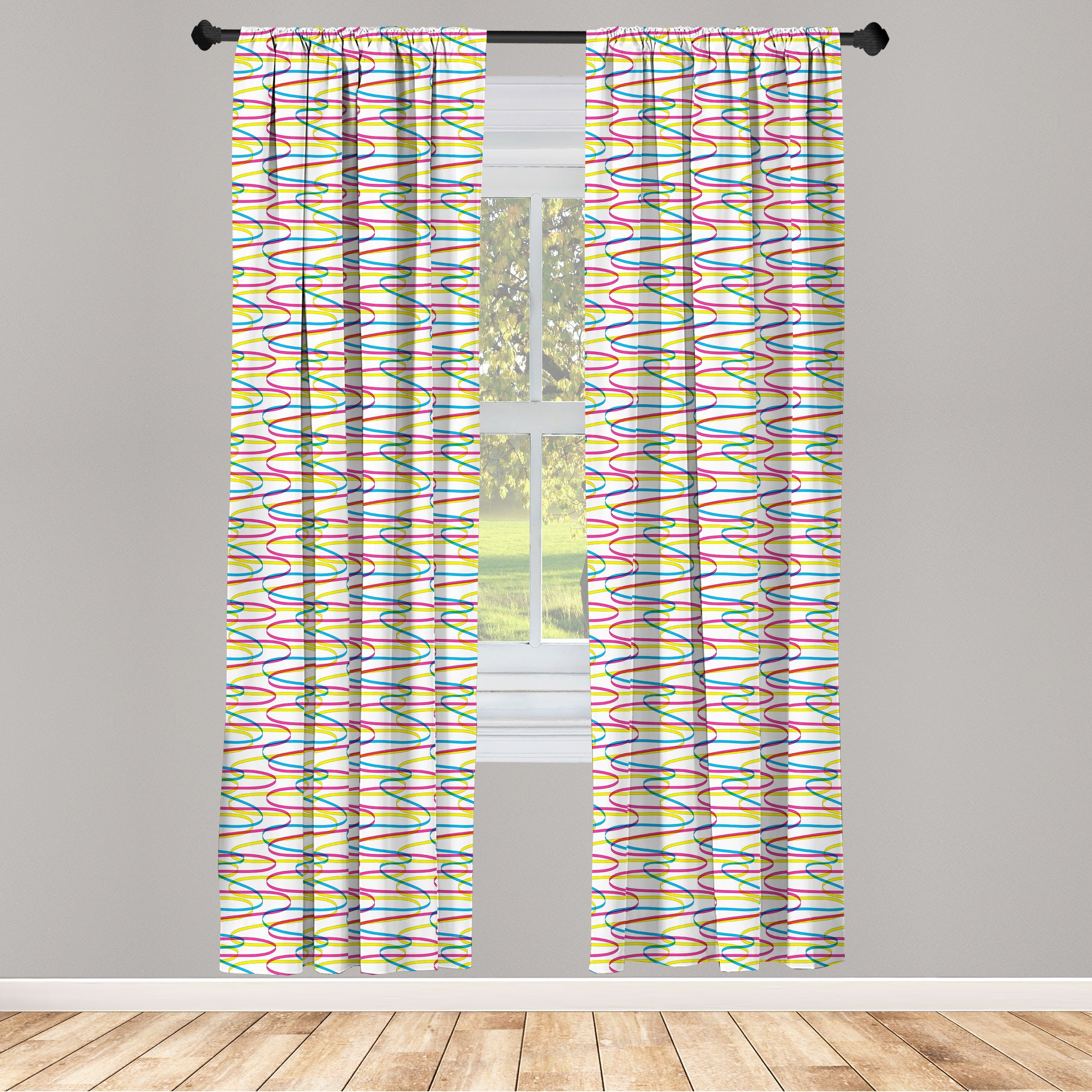 Gardine Vorhang Bunt Dekor, Schlafzimmer für Muster Wohnzimmer Linien Microfaser, Gewellte Abakuhaus