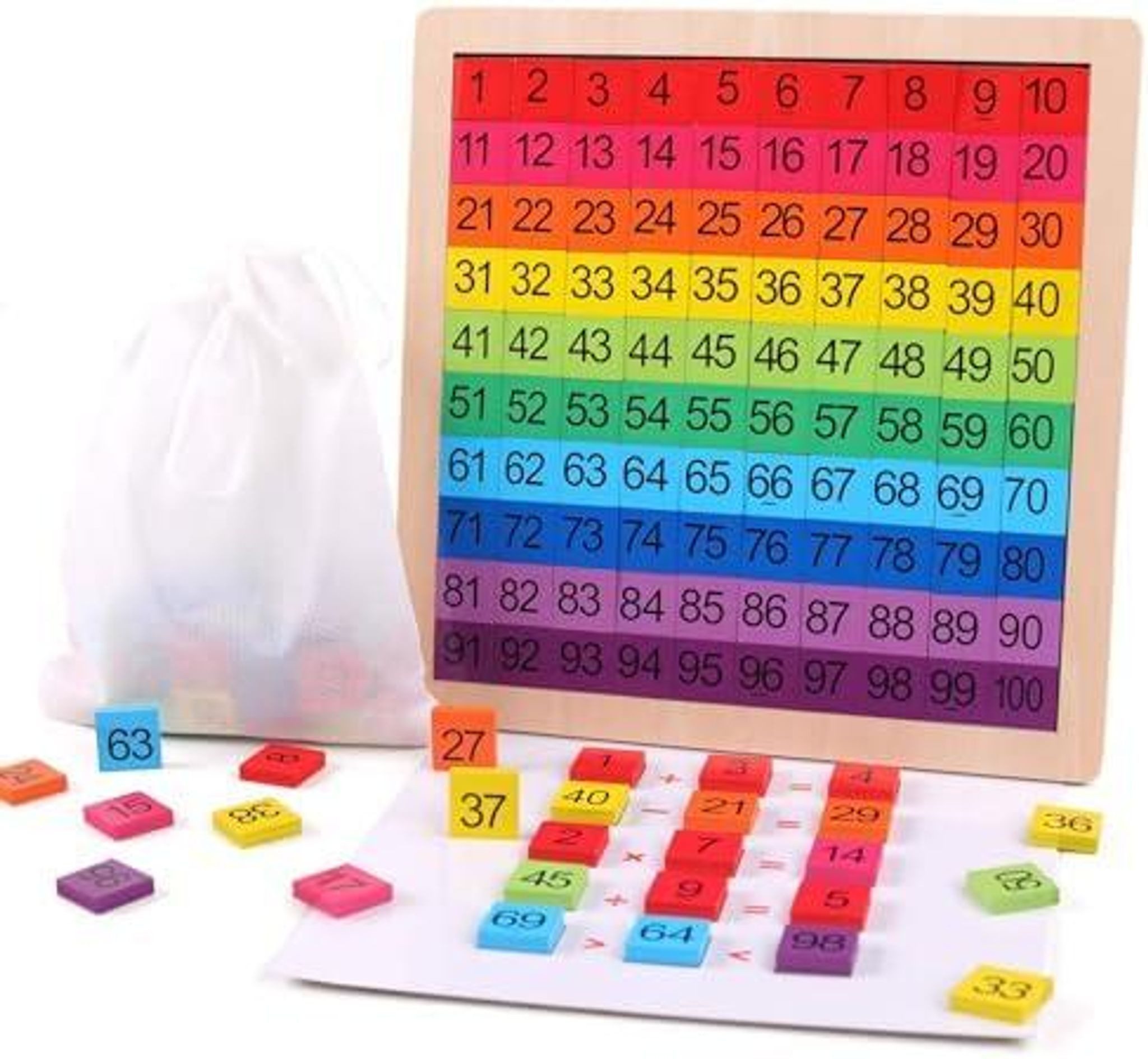 FELIXLEO Rechenschieber Montessori Mathe Spielzeug Hunderterbrett aus Holz Zahlen 1 bis 100, (1-tlg)