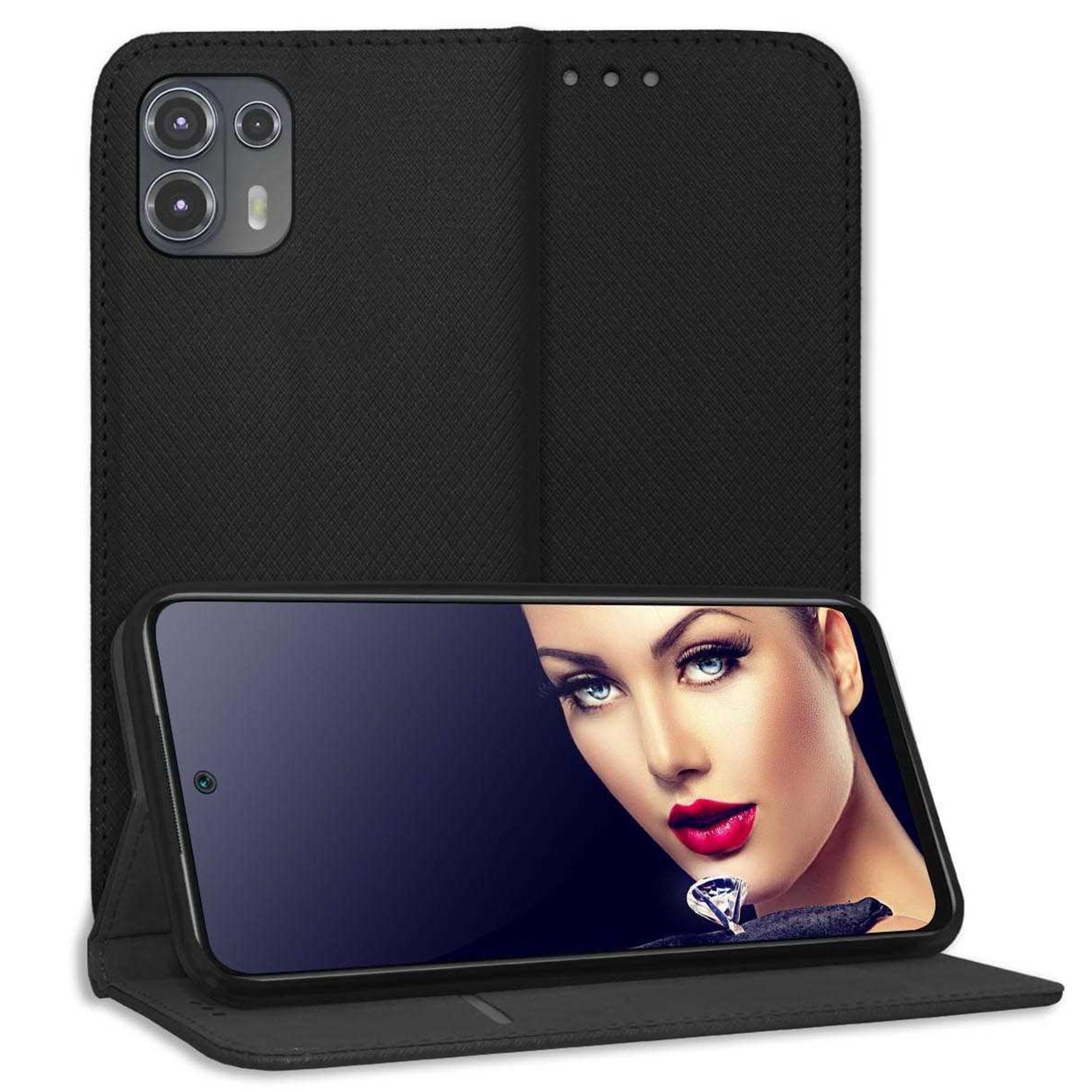 mtb more energy Smartphone-Hülle Smart Magnet für Motorola Edge 20 Lite, Schwarz, Bookstyle Klapphülle Cover Wallet Case aus Kunstleder