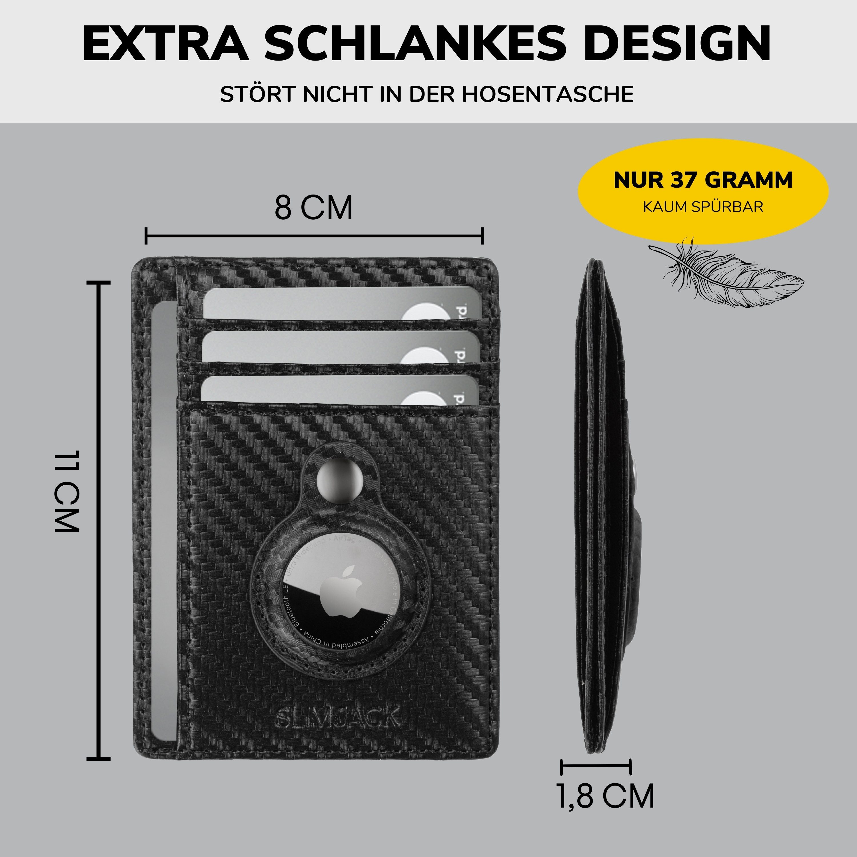 SLIMJACK Mini Geldbörse Apple AirTag Wallet - Herren - echt Leder - RFID-Schutz - Cardholder (Slim Wallet), - Kleiner Geldbeutel - Portemonnaie - Kartenhalter - – Bild 5 von 5