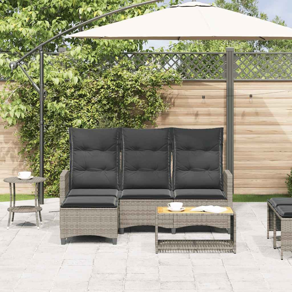 vidaXL Loungesofa Gartensofa mit Liegefunktion Kissen L-Form Grau Poly Rattan, 1 Teile