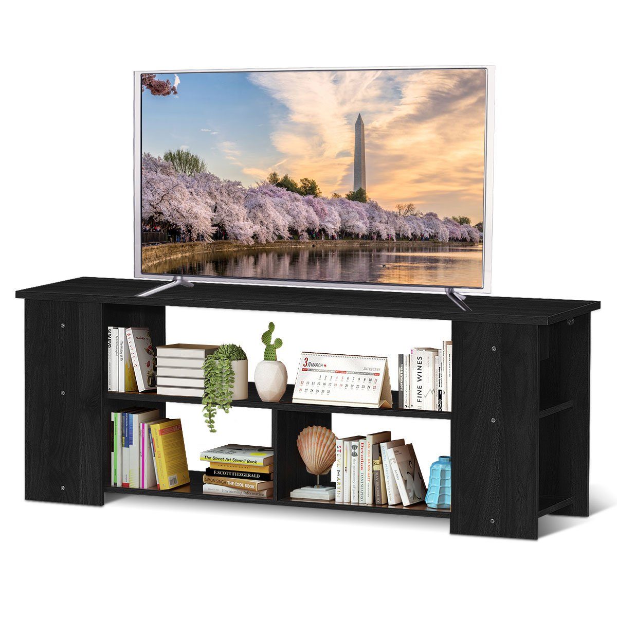 COSTWAY TV-Schrank Fernsehschrank 3-stufig, 110cm breit Schwarz