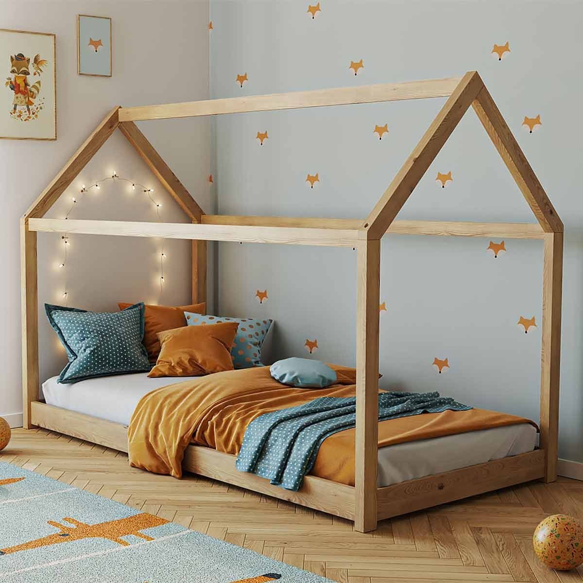 Artkid Hausbett Haley 90x160 cm Hausbett Kinderbett kiefer natur günstig online kaufen