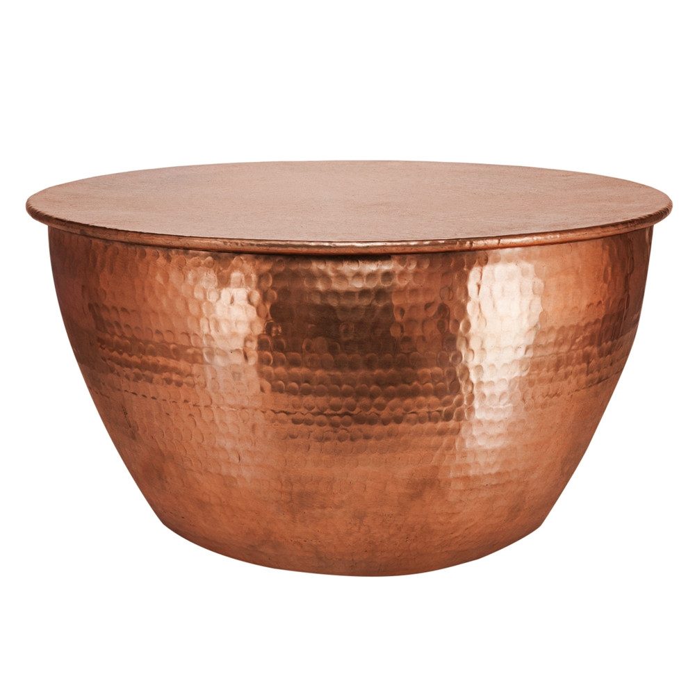WOMO-DESIGN Couchtisch Sofatisch in Hammerschlag Design rund 59 cm, Rund Ø60x305cm Kupfer Drum Unikat Aluminium Hammerschlag Design