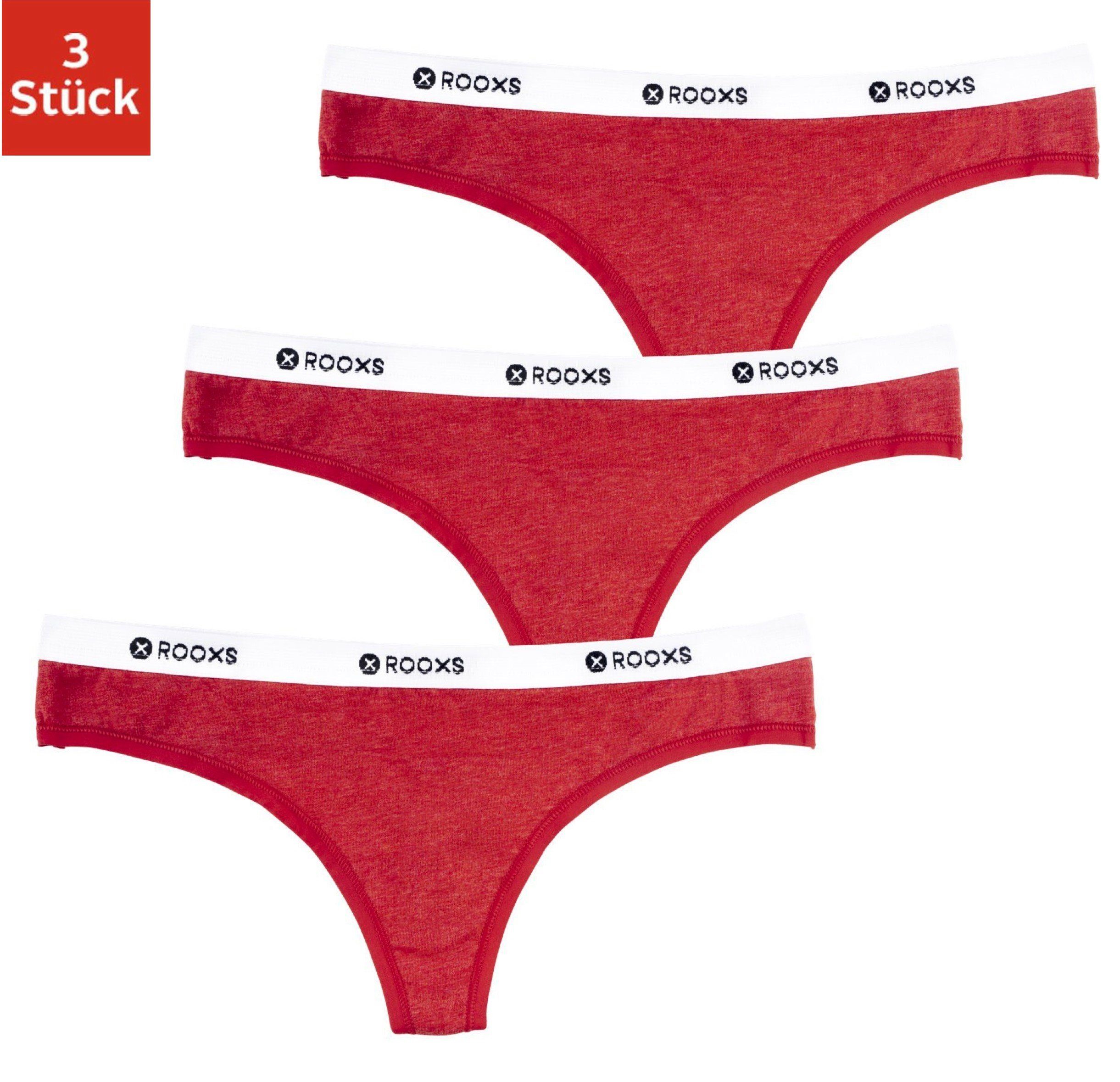 String Unterwäsche Tanga ROOXS Rot Unterhosen Baumwolle Damen (3-St) Tanga