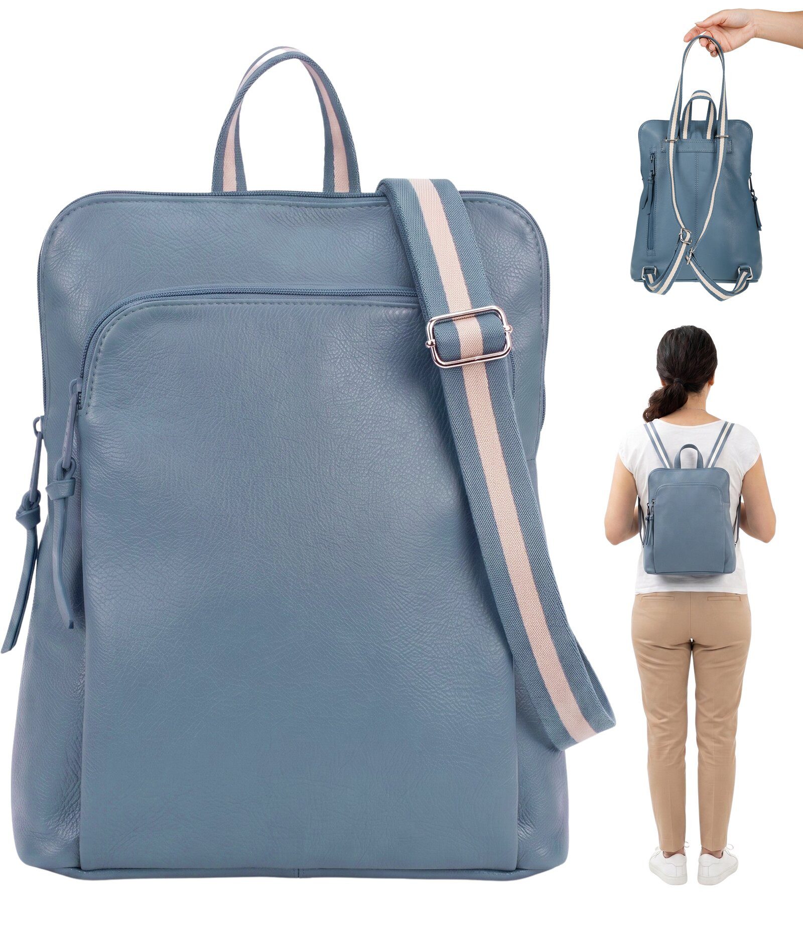 Alessandro Salvatore Cityrucksack Rucksack Leder Damen klein Echtleder Tasche, Damenrucksack small Handtasche Freizeitrucksack Rom 12979 + Etui